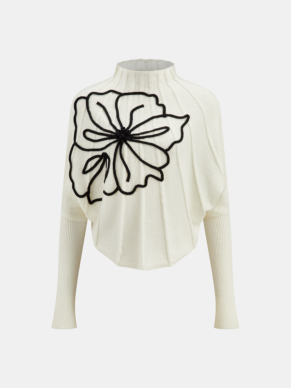 Floral Applique Knit Sweater-Chicvia