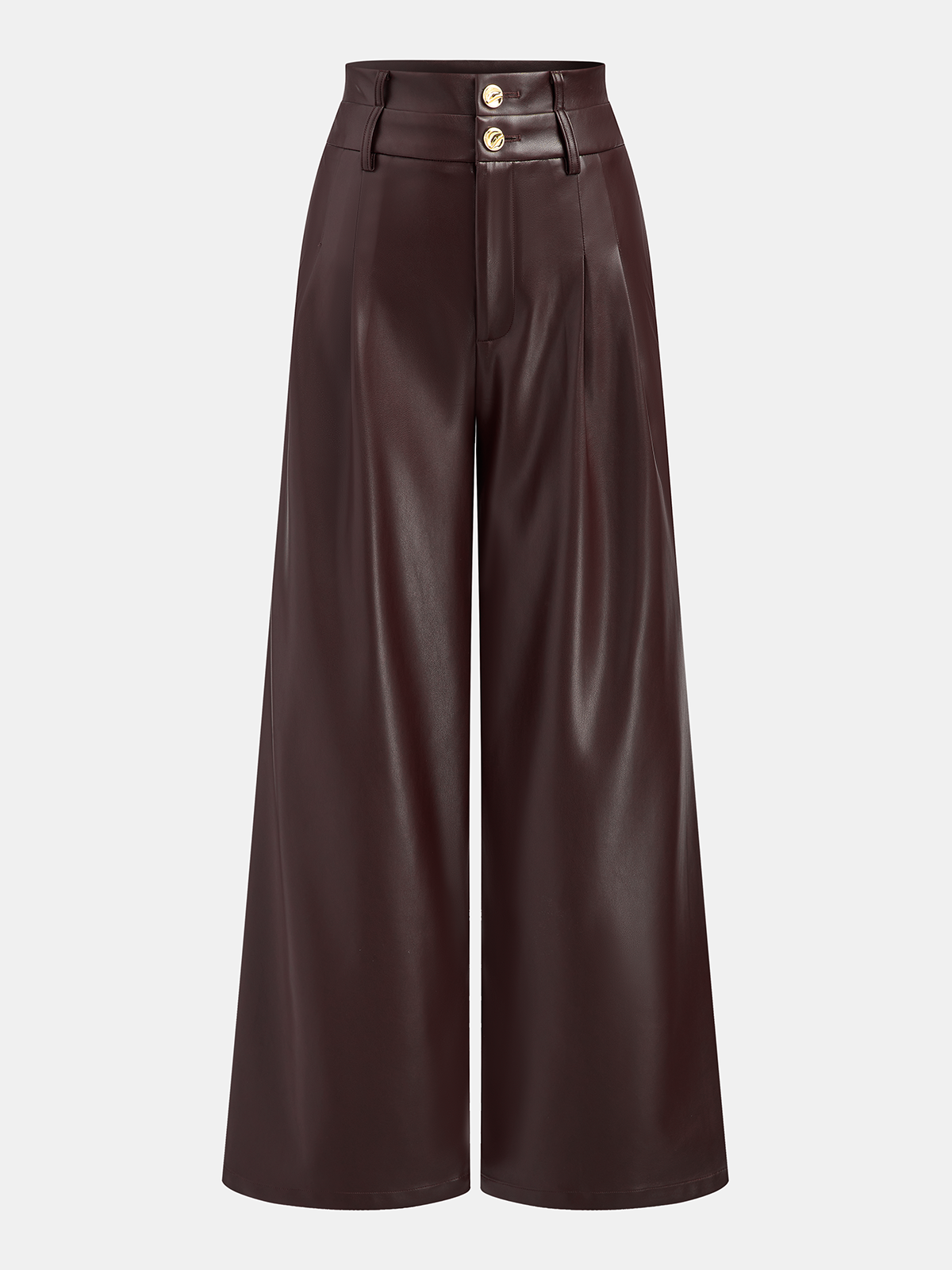 Double Waistband Faux Leather Pants-Chicvia