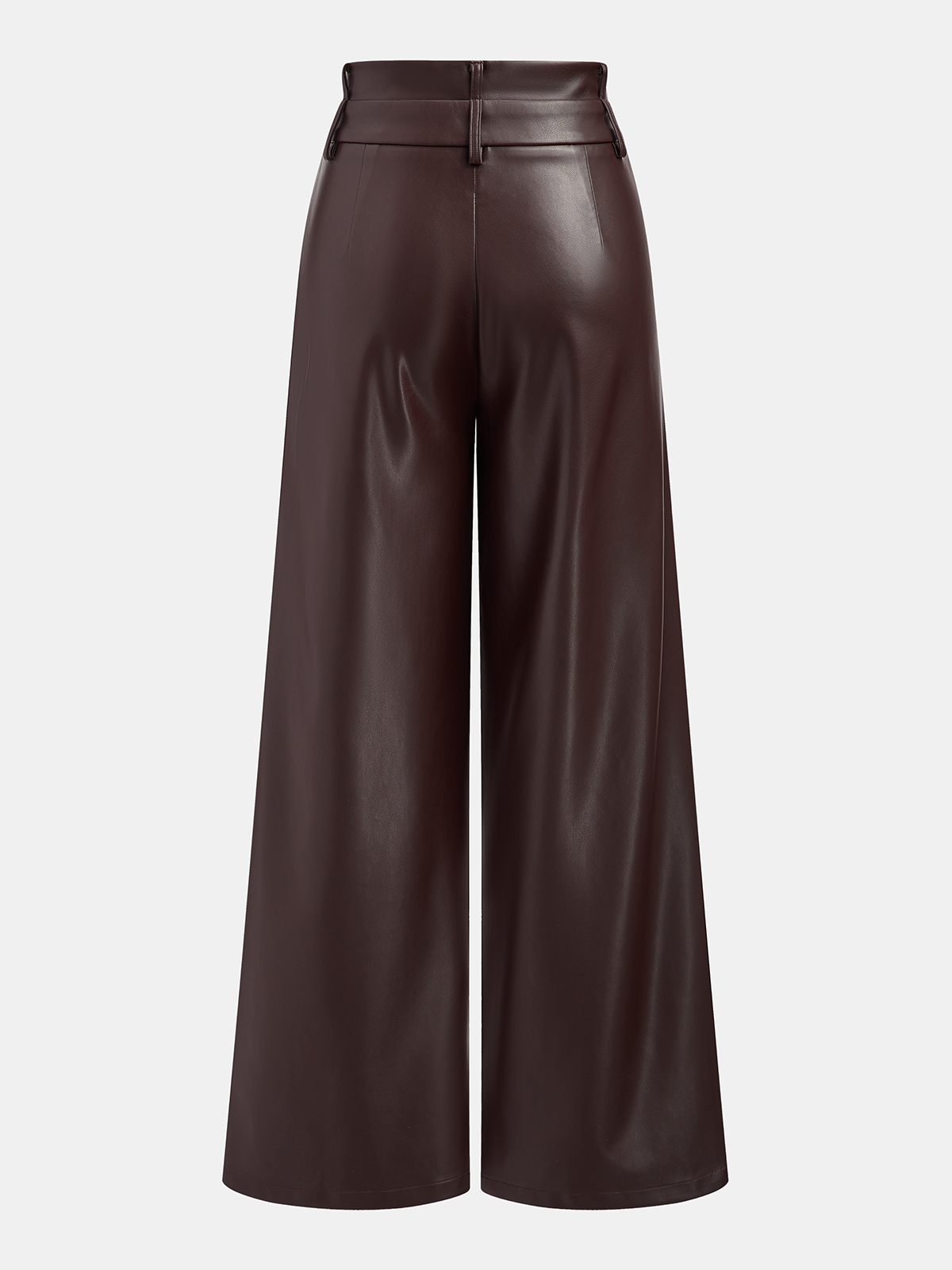 Double Waistband Faux Leather Pants-Chicvia