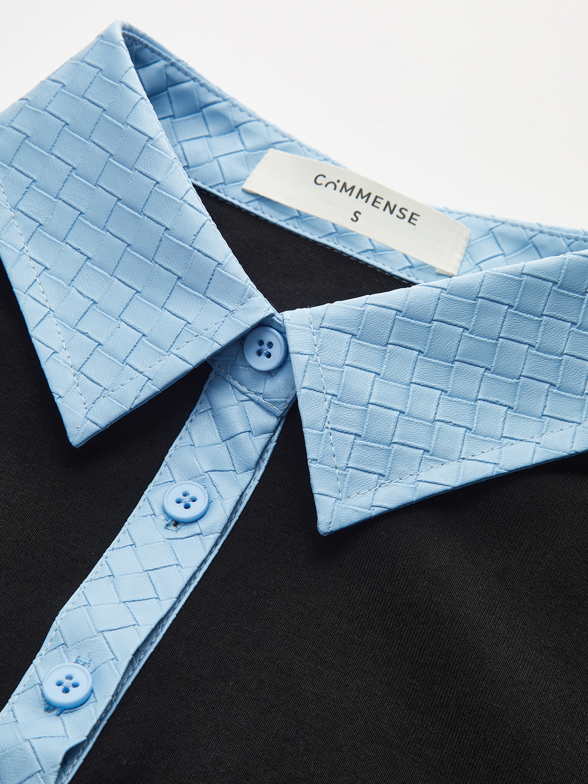 Faux Leather Collar Long-Sleeve Knit Top-Chicvia