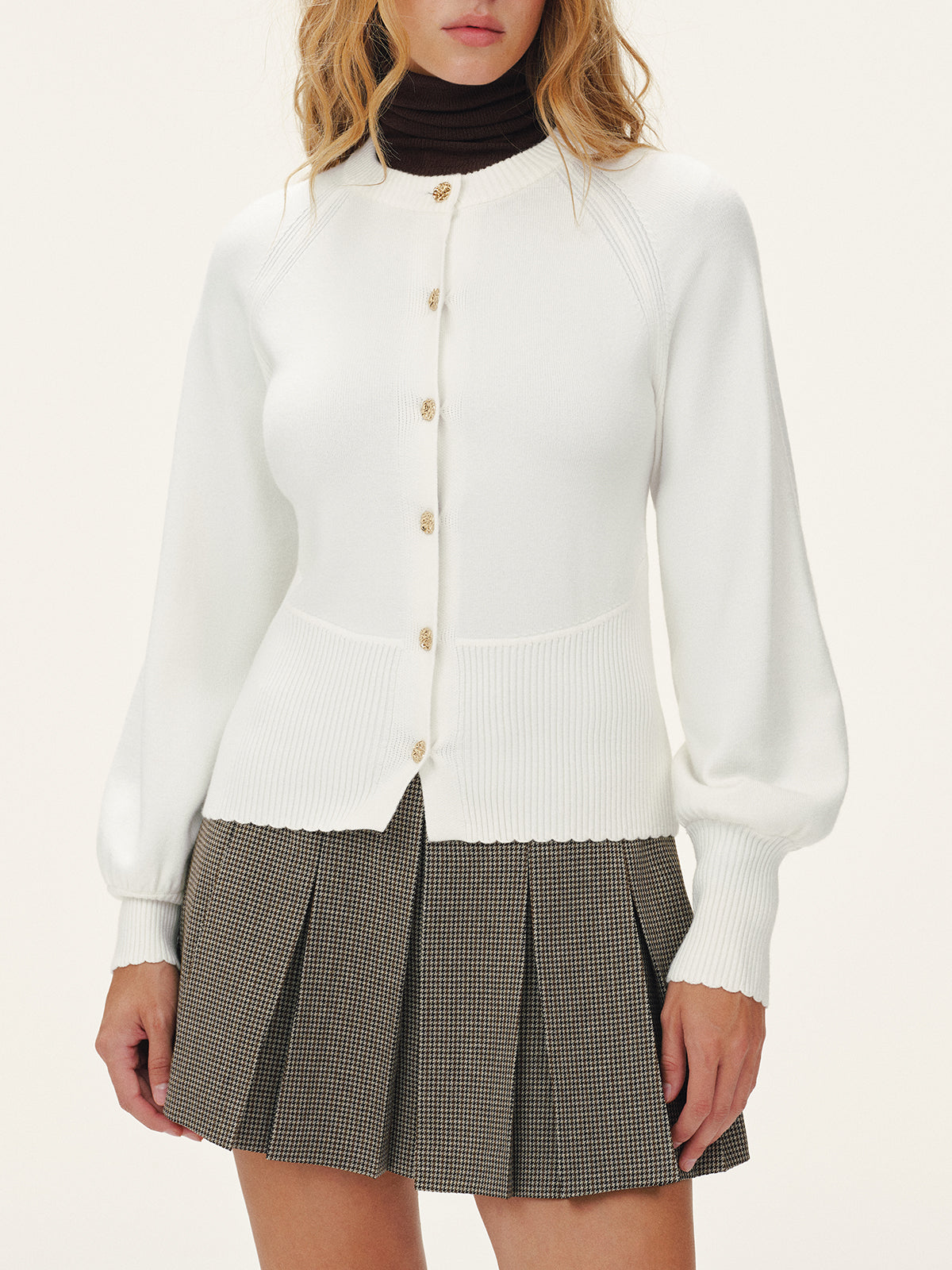 Metal Button Scalloped Edge Cardigan-Chicvia