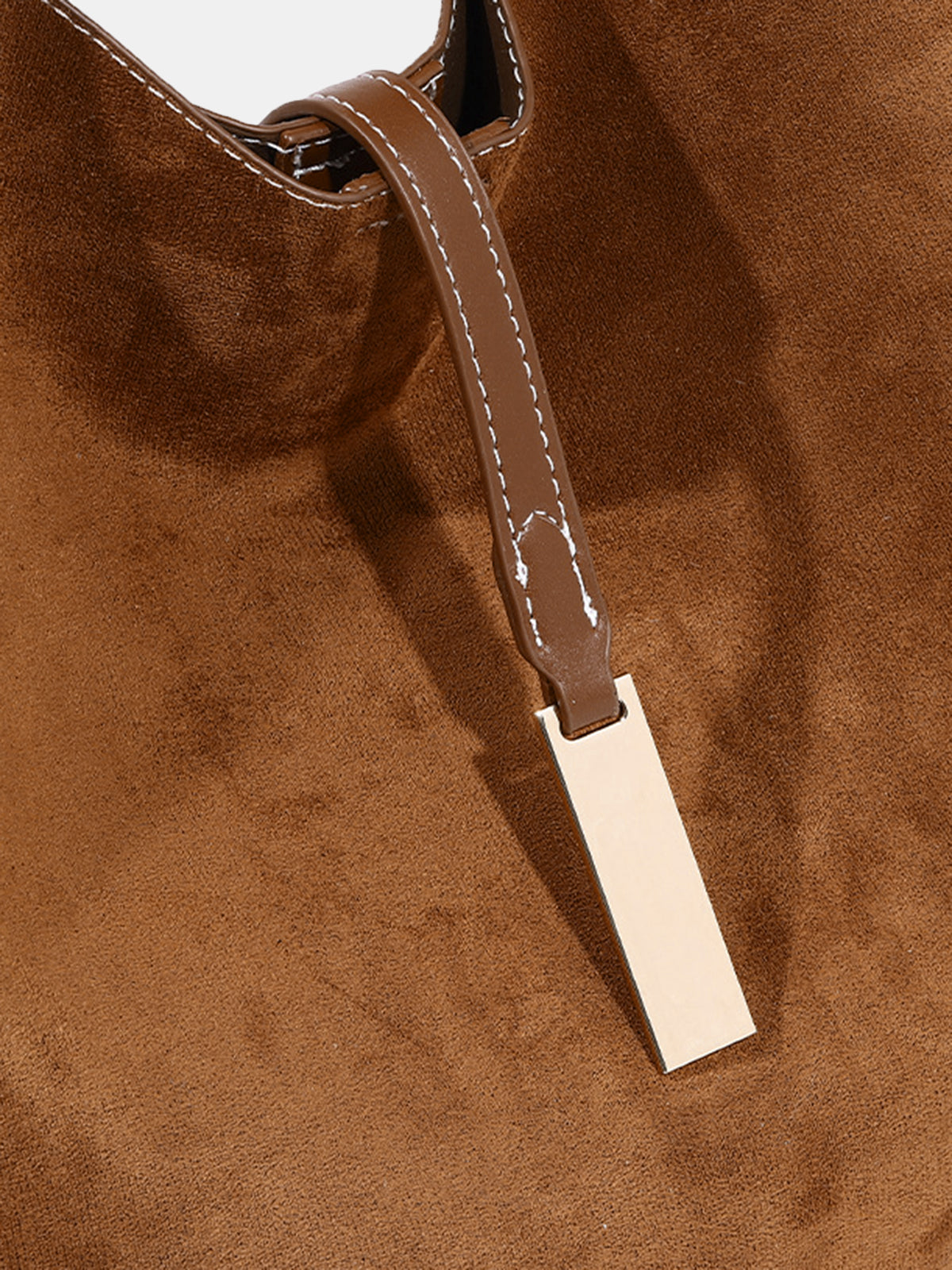 Faux Leather Trim Suede Effect Hobo Bag-Chicvia