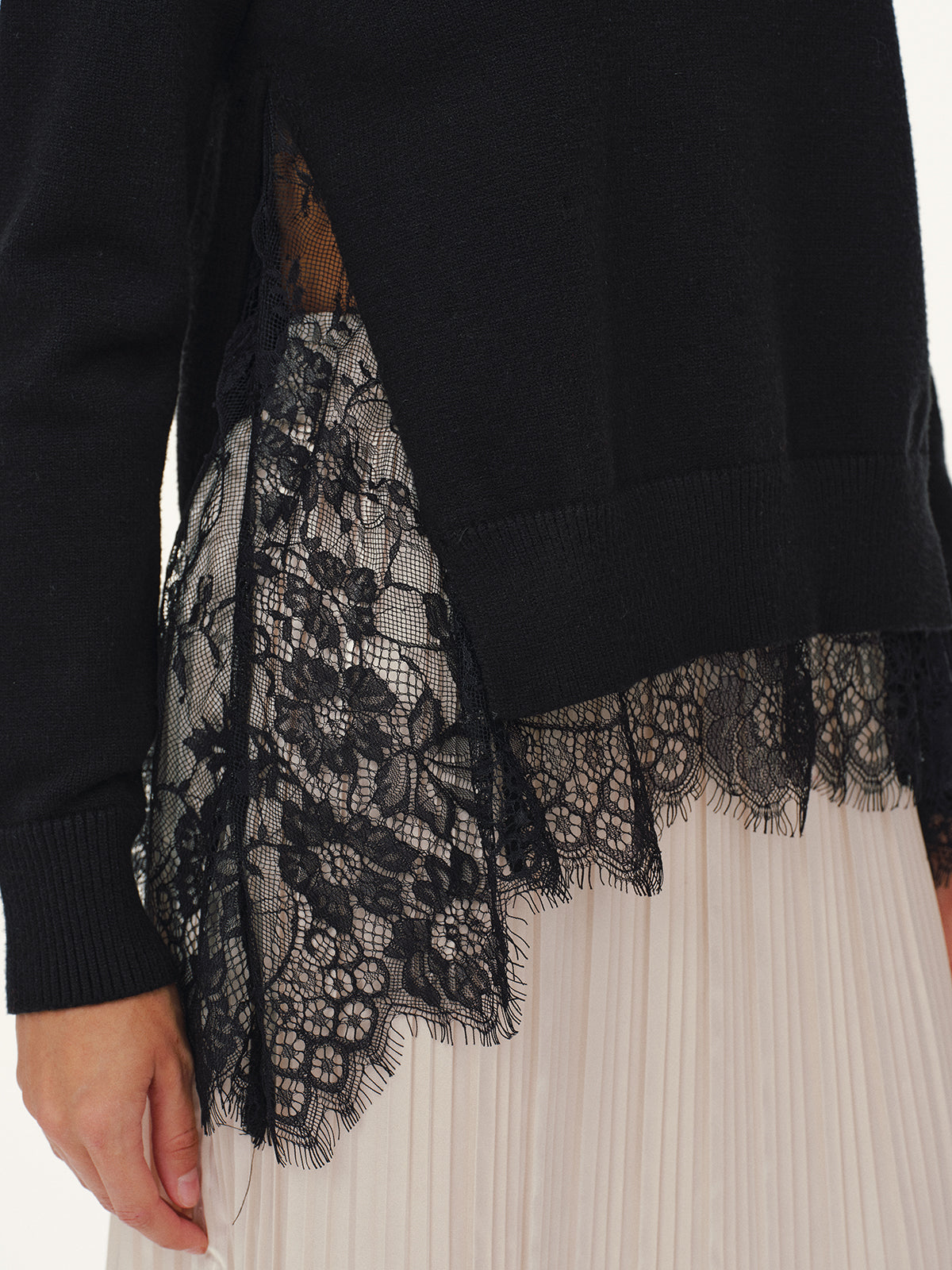 Lace Panel Knitted Sweater-Chicvia