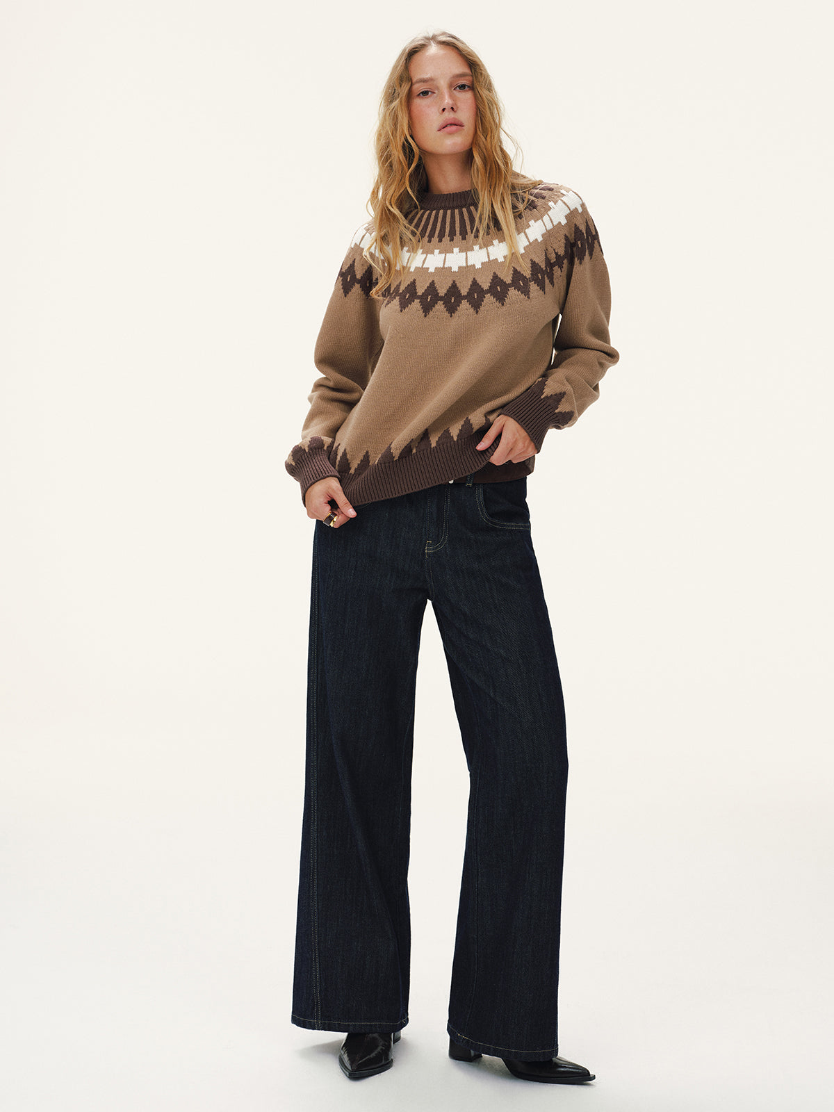Fair Isle Knitted Sweater-Chicvia