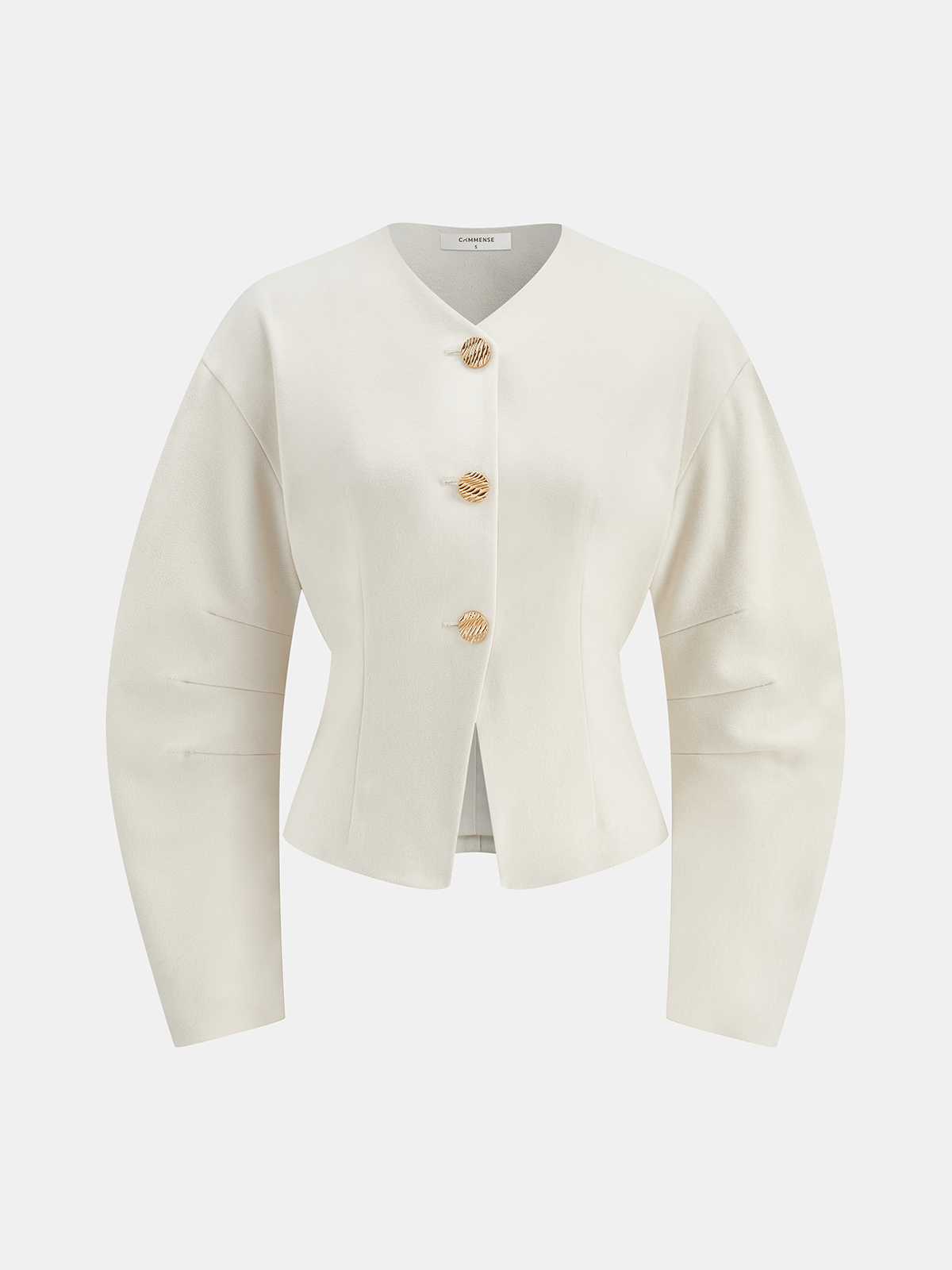 Metal Button Curved Sleeve Coat-Chicvia