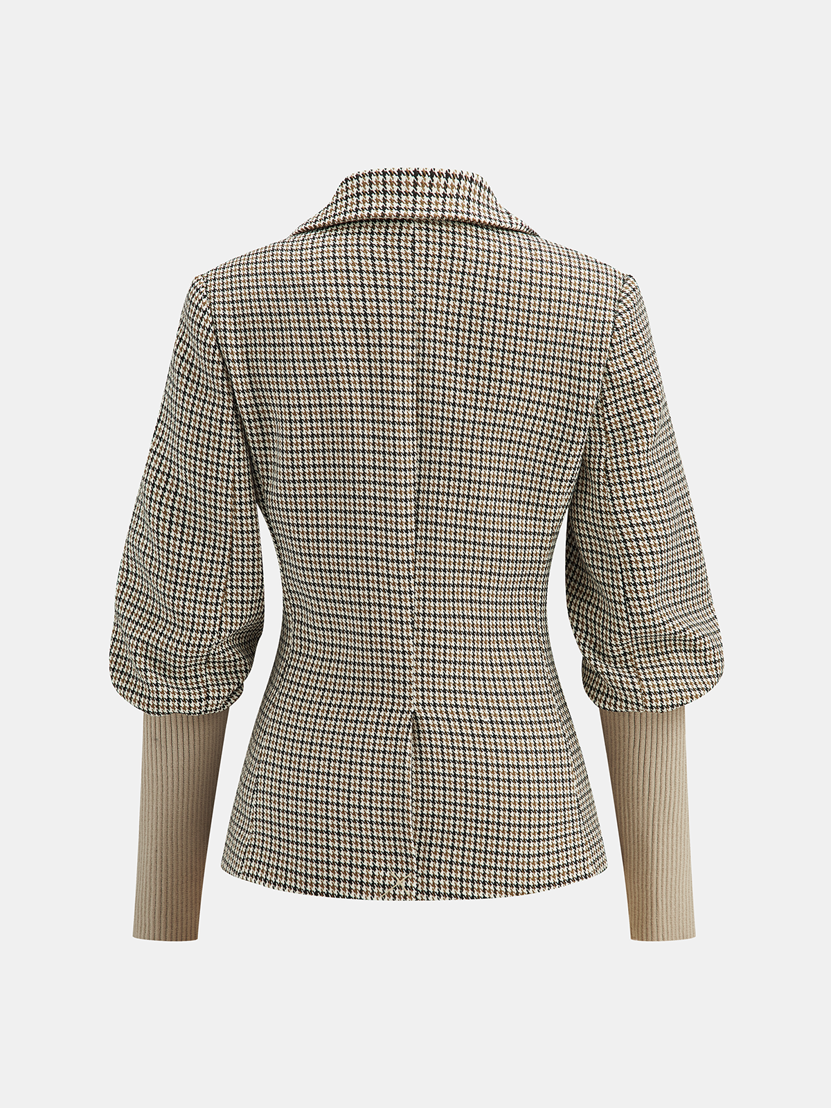 Houndstooth Puffed-Sleeve Blazer-Chicvia