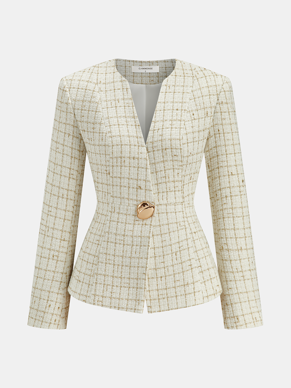 Metal Button Tweed Blazer-Chicvia