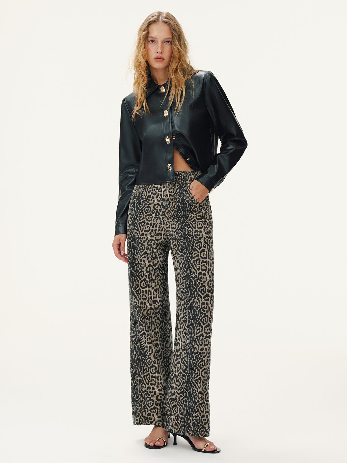 Leopard Print Denim Straight-Leg Jeans-Chicvia