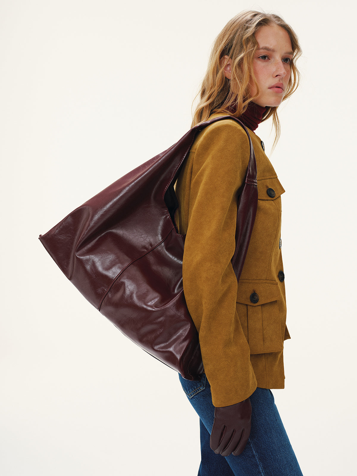 Oversized PU Leather Tote Bag-Chicvia