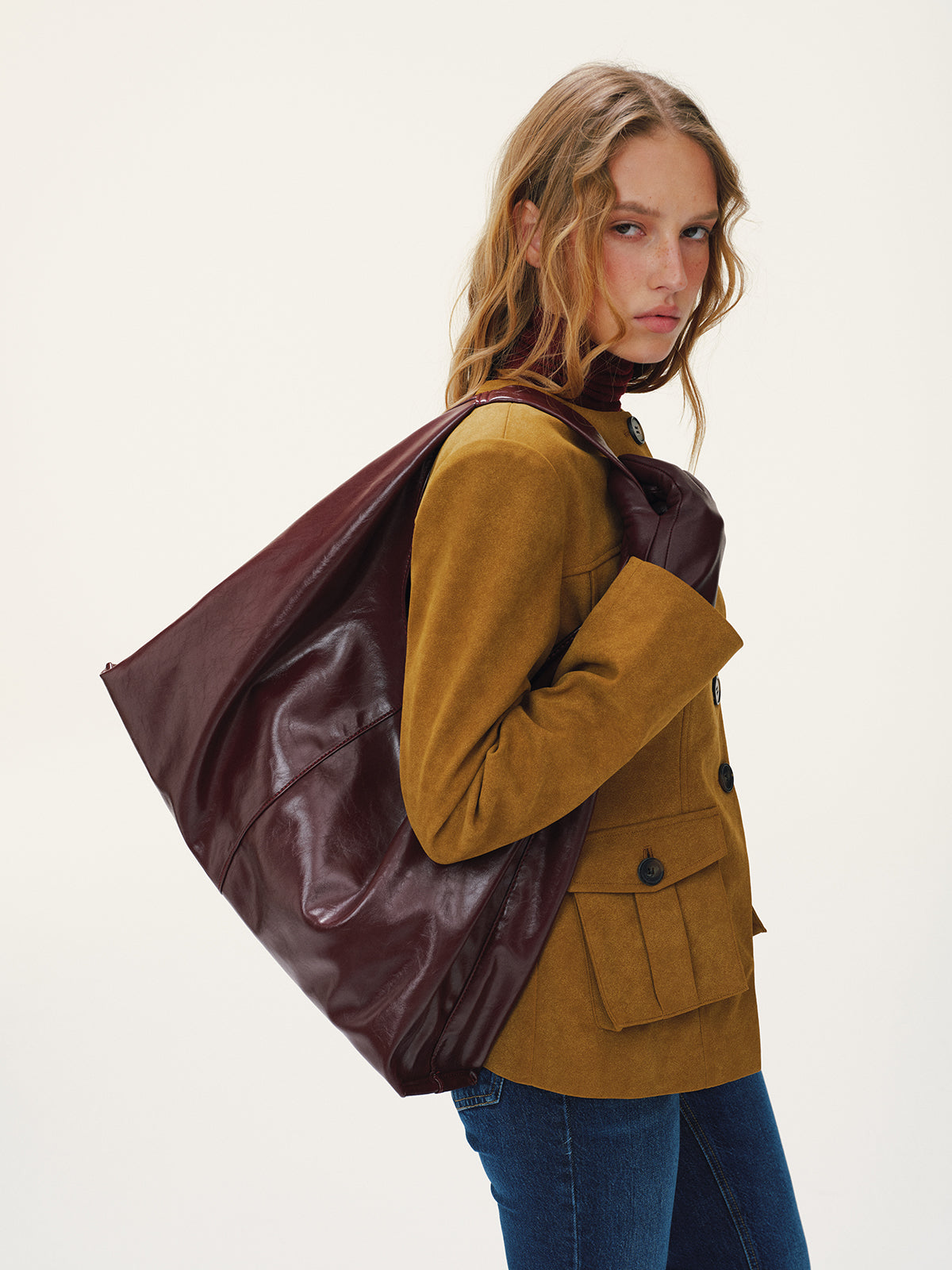 Oversized PU Leather Tote Bag-Chicvia