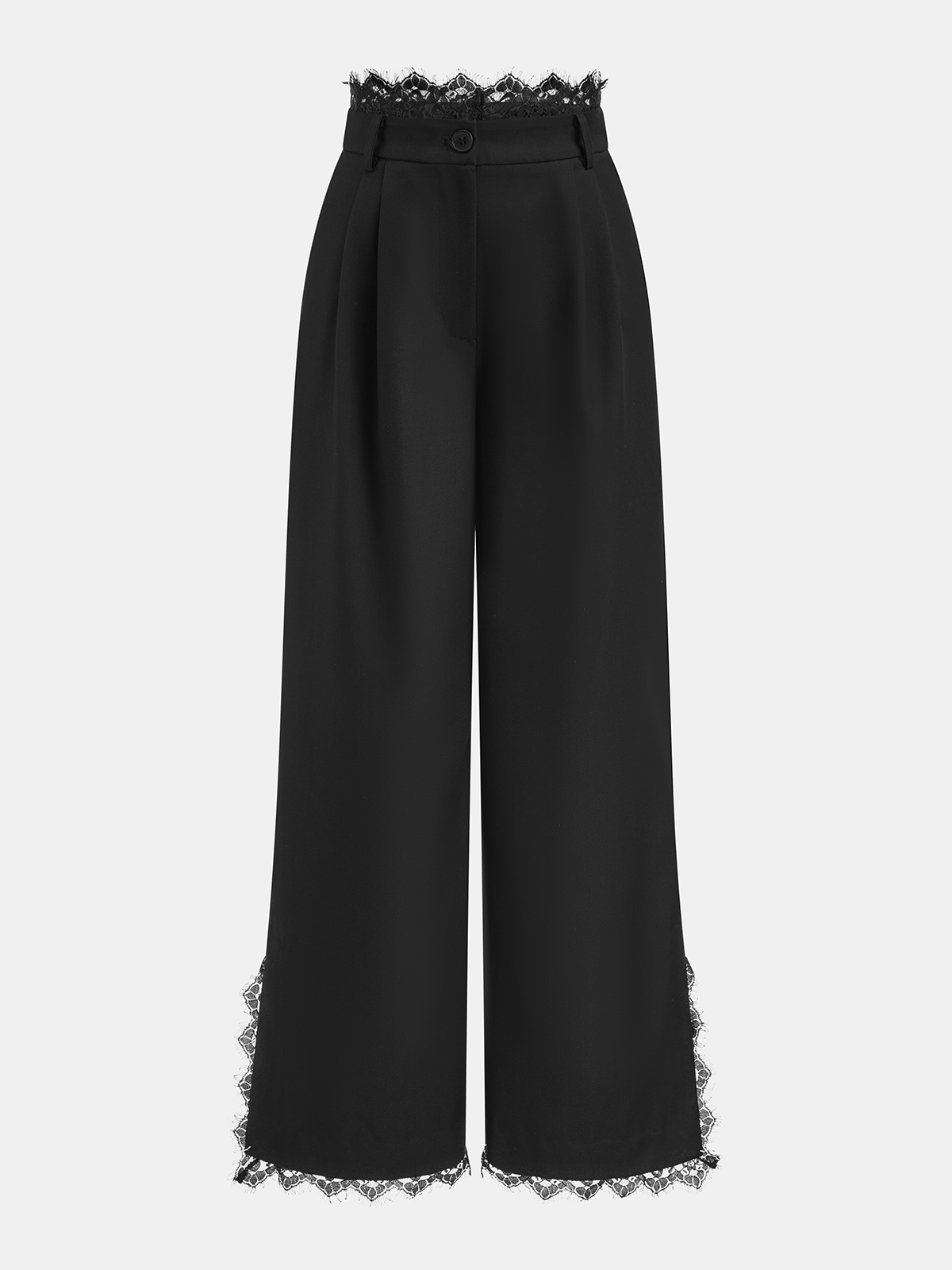 Lace Trim Wide-Leg Pants-Chicvia