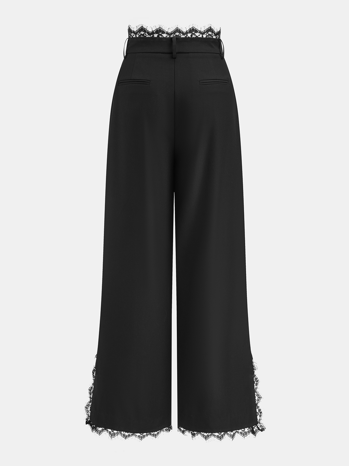 Lace Trim Wide-Leg Pants-Chicvia