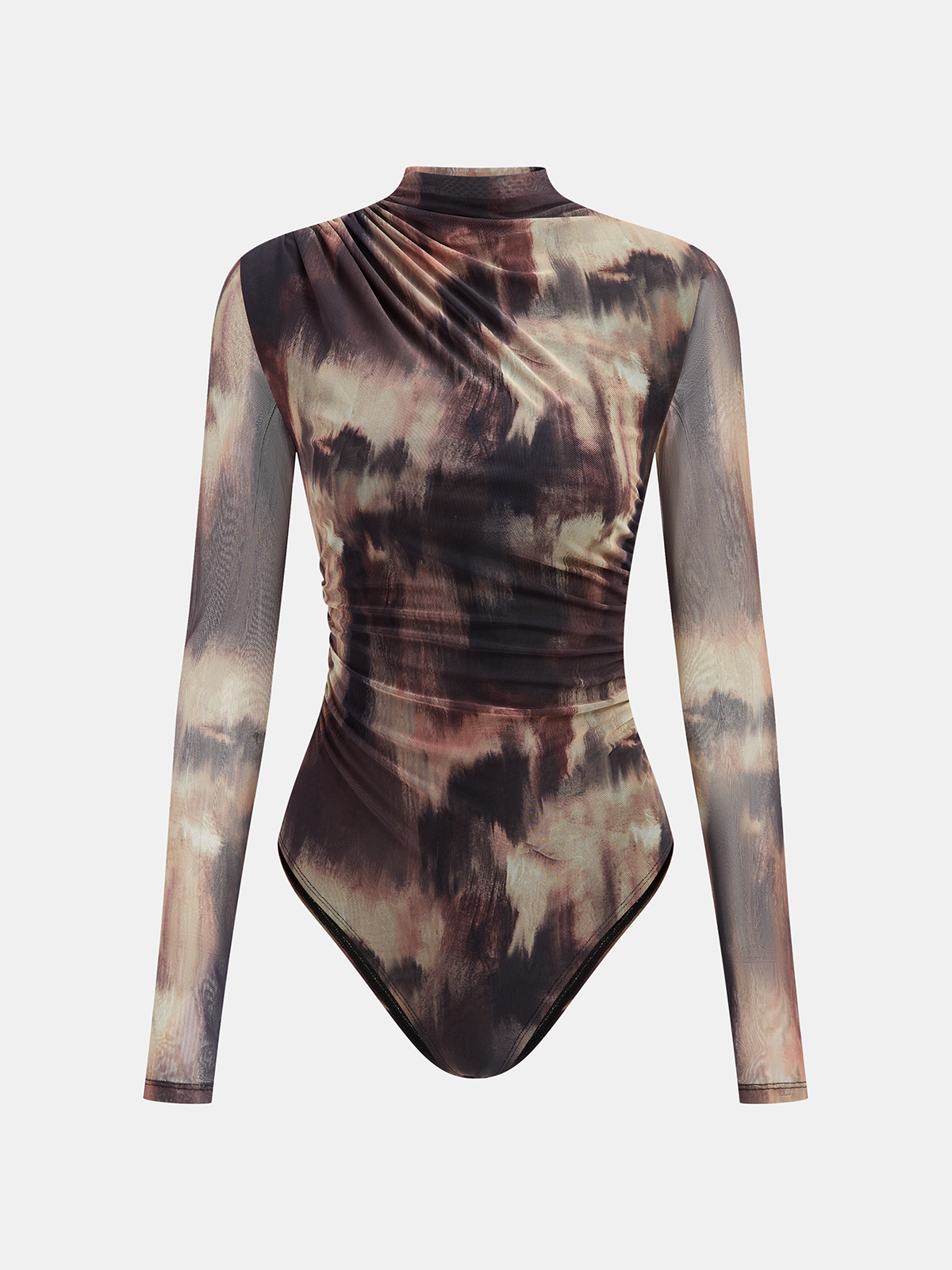 Gradient Print Ruched Long Sleeve Bodysuits-Chicvia