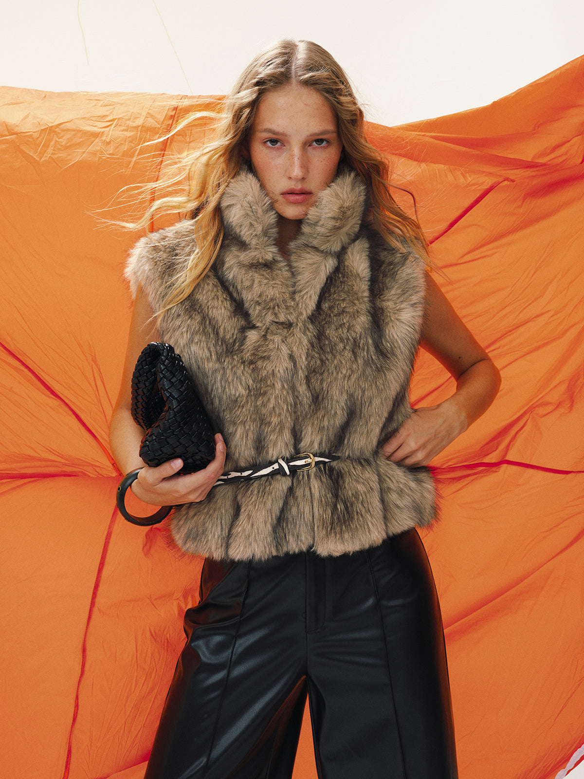 Faux Fur Sleeveless Vest without Belt-Chicvia