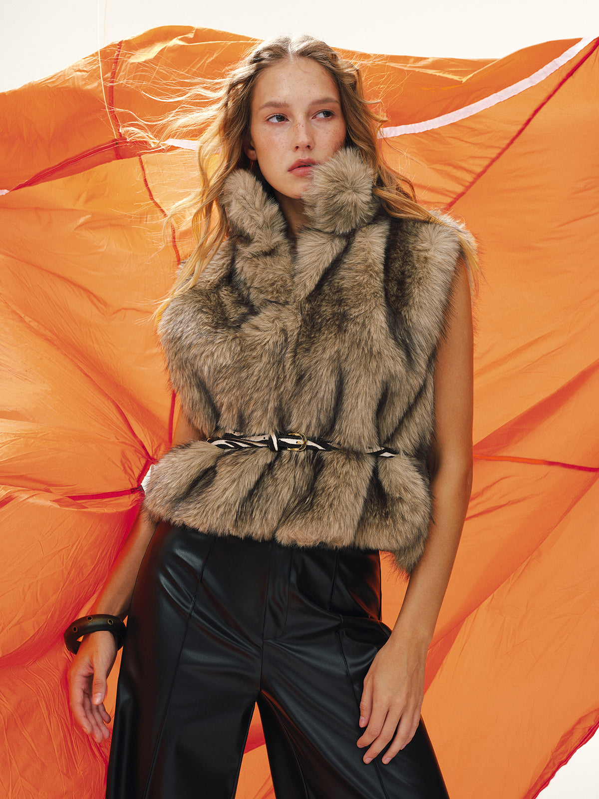 Faux Fur Sleeveless Vest without Belt-Chicvia