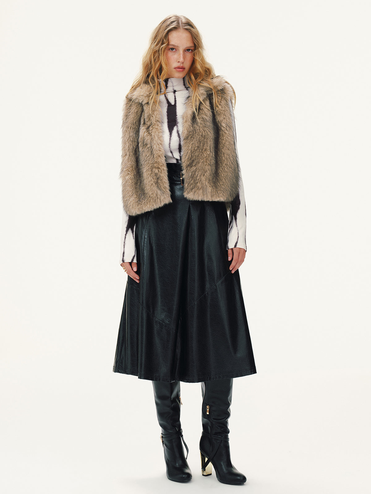 Faux Fur Sleeveless Vest without Belt-Chicvia