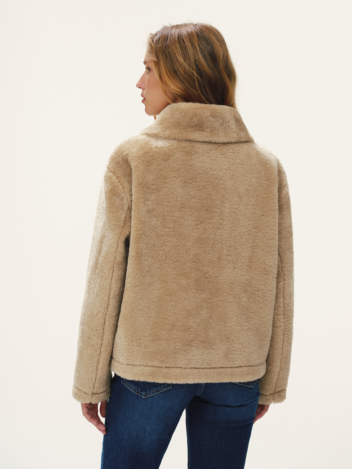 Collared Buttoned Faux Fur Coat-Chicvia