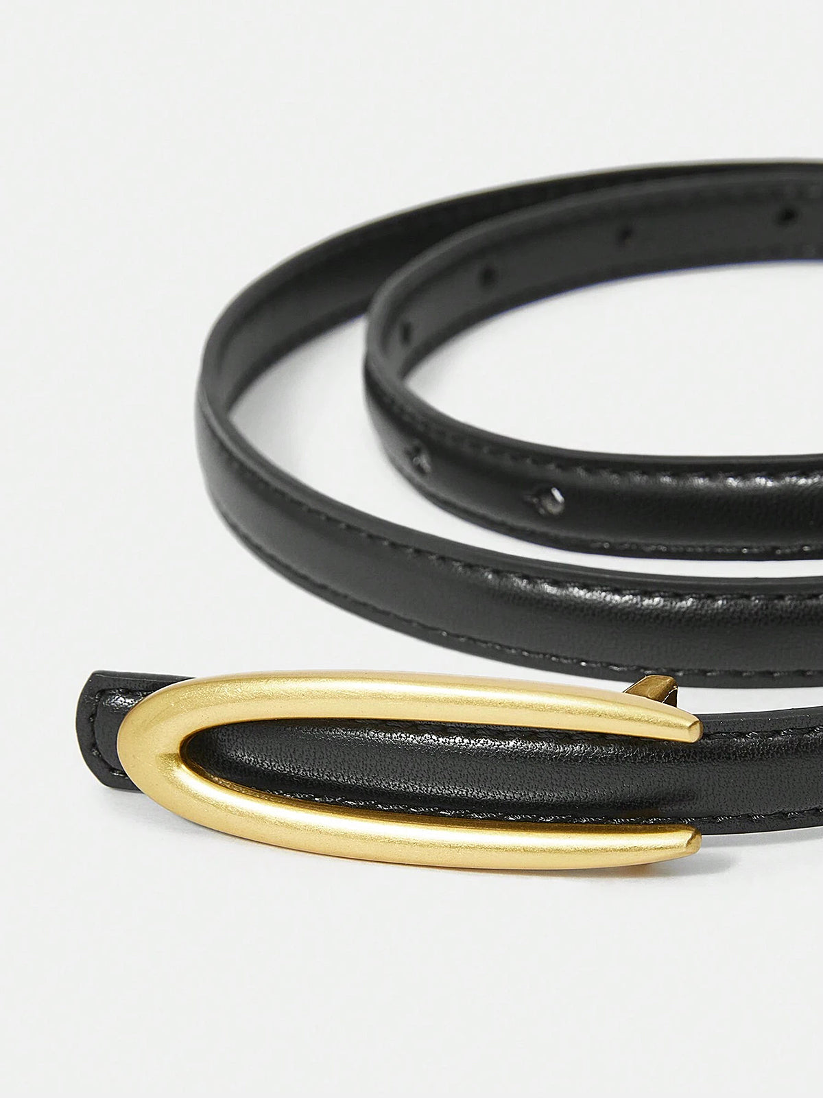 Gold Oval Buckle PU Leather Thin Belt-Chicvia