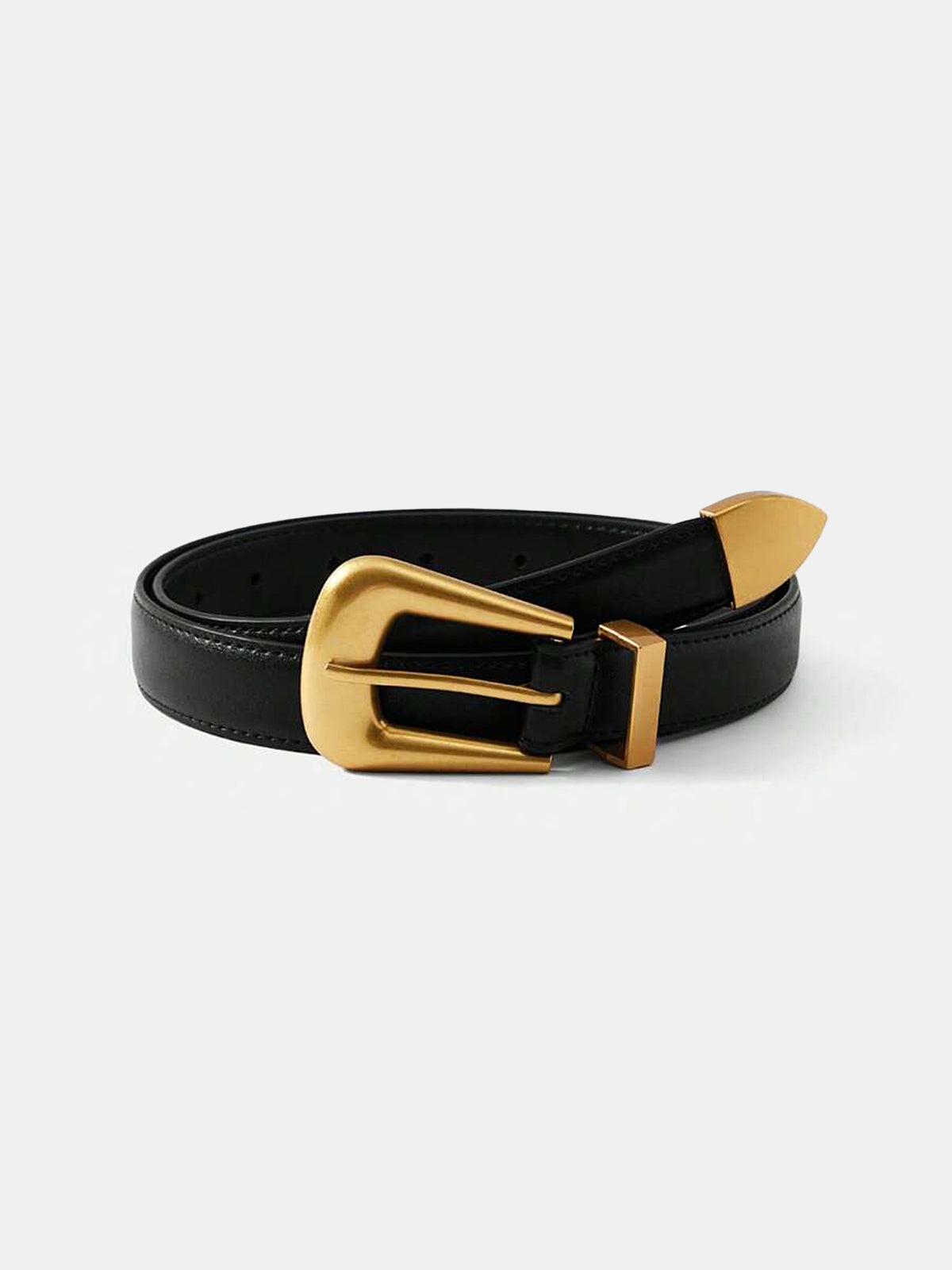 Golden Buckle Leather Belt-Chicvia