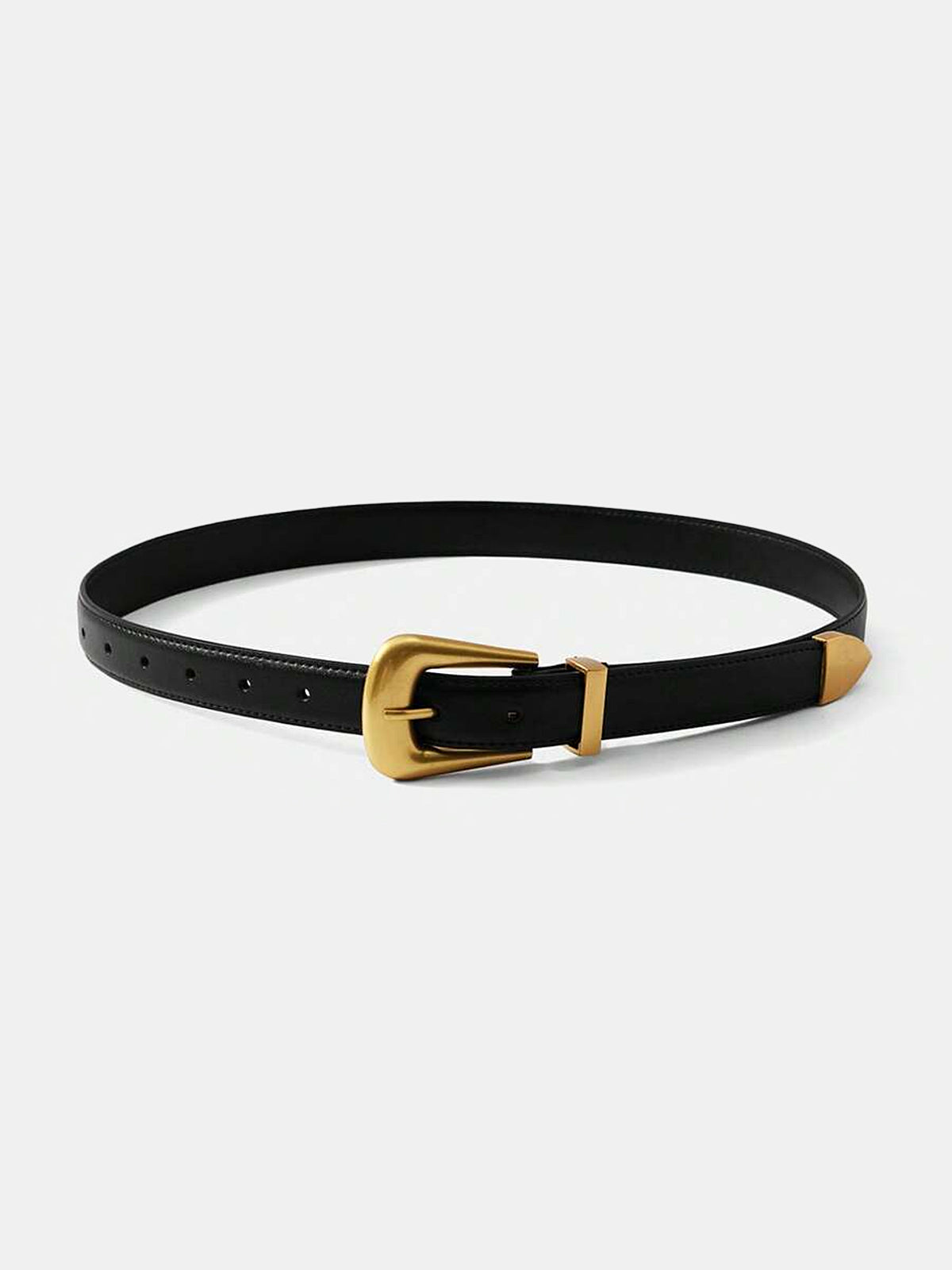 Golden Buckle Leather Belt-Chicvia