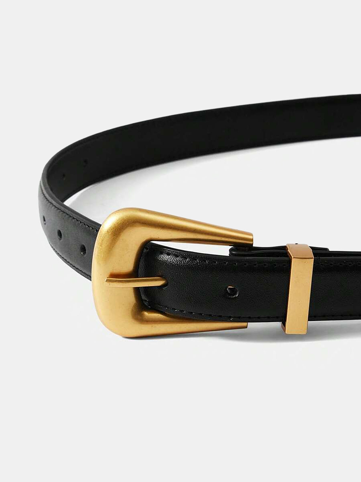 Golden Buckle Leather Belt-Chicvia