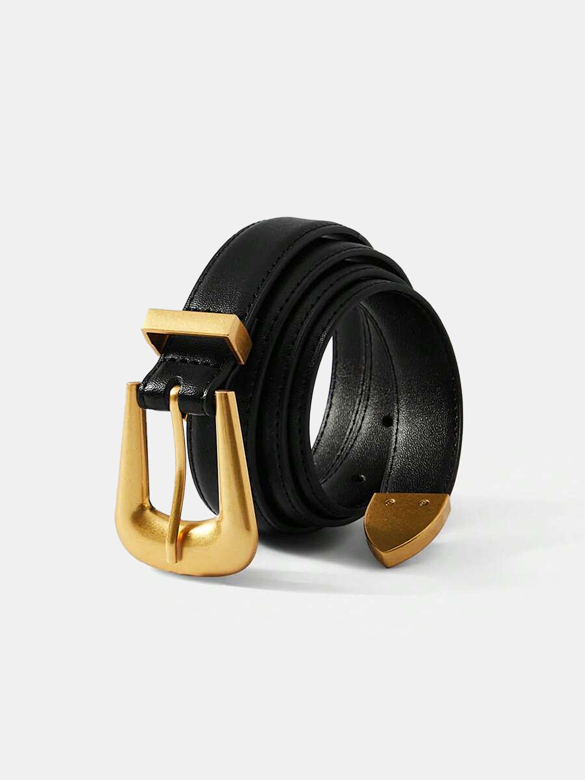 Golden Buckle Leather Belt-Chicvia