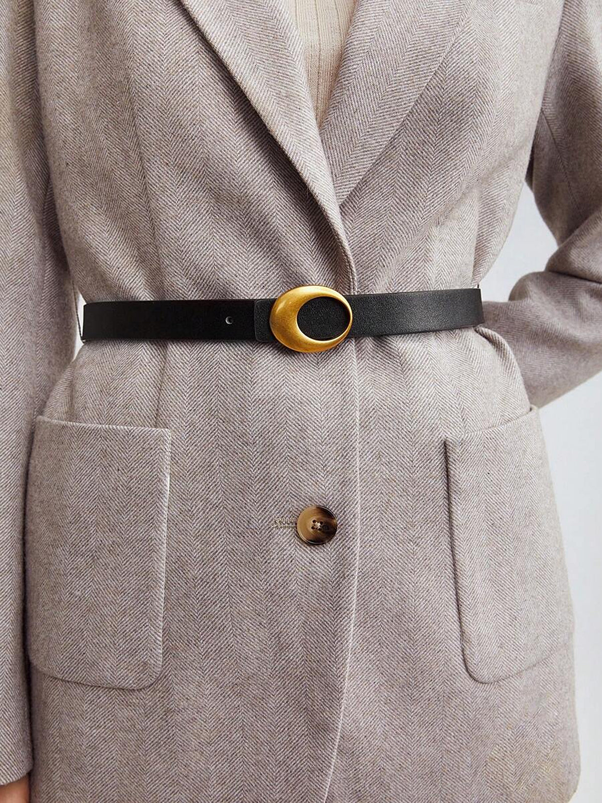 Crescent Buckle Leather Belt-Chicvia