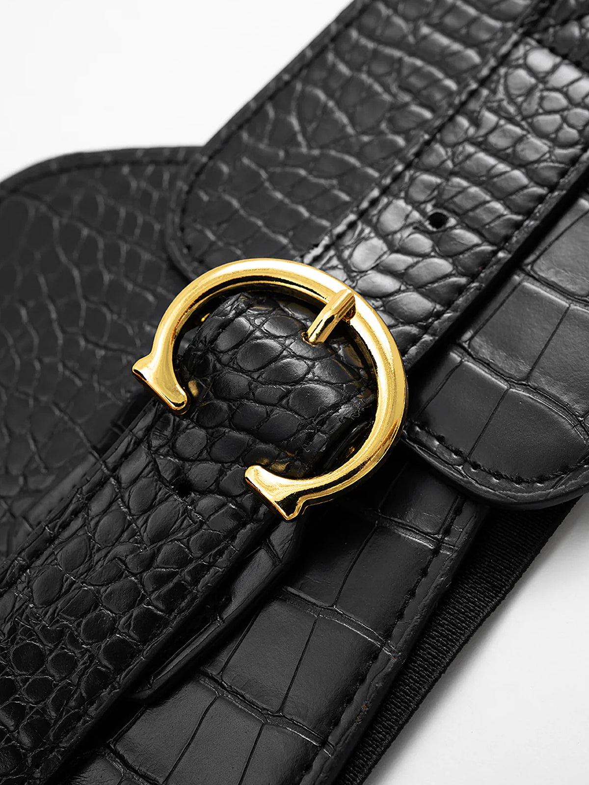 Crocodile Embossed Wide Belt-Chicvia