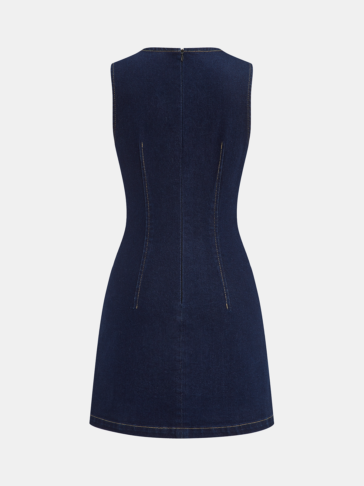 Double-Breasted Denim Sleeveless Mini Dress-Chicvia