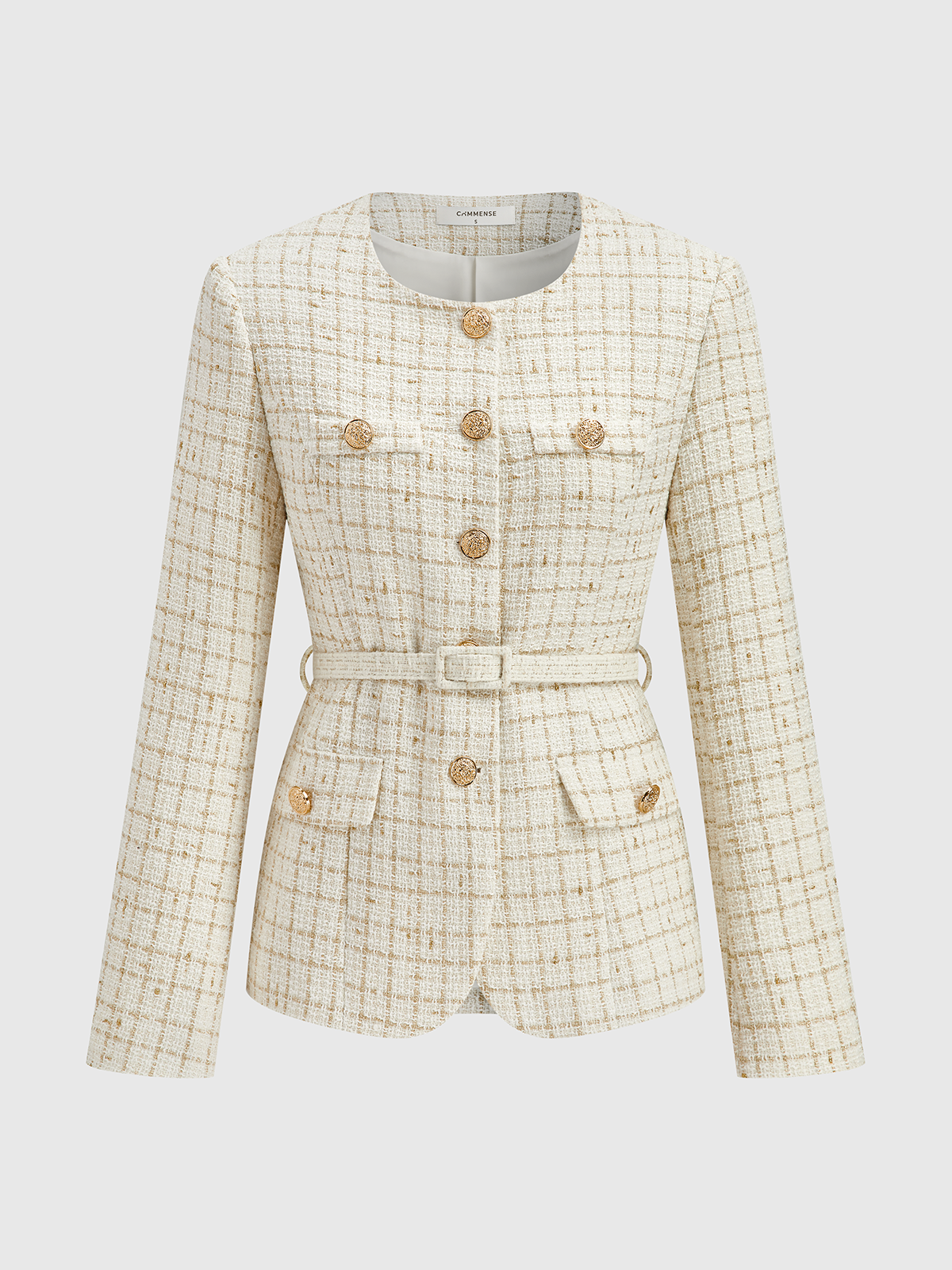 Belted Tweed Jacket and Pleated Mini Skirt Set-Chicvia