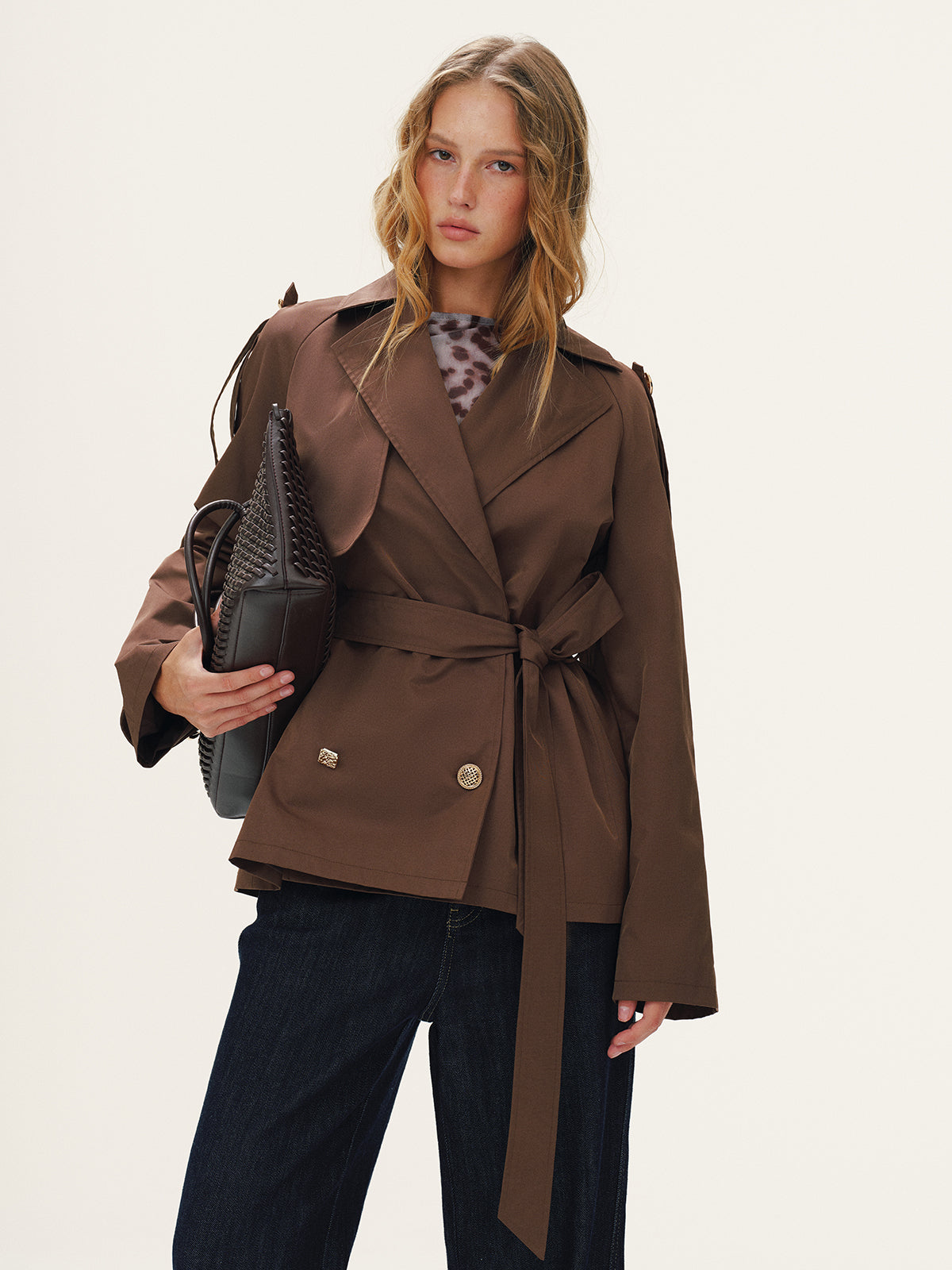 Belted Metal Button Trench Coat-Chicvia