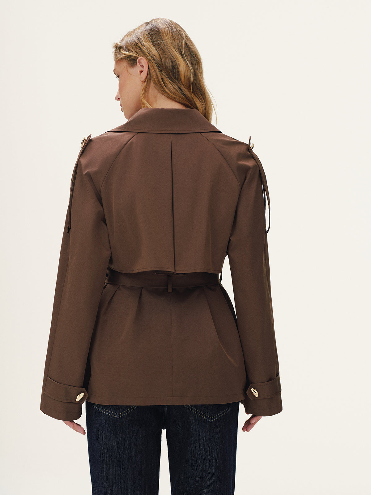 Belted Metal Button Trench Coat-Chicvia