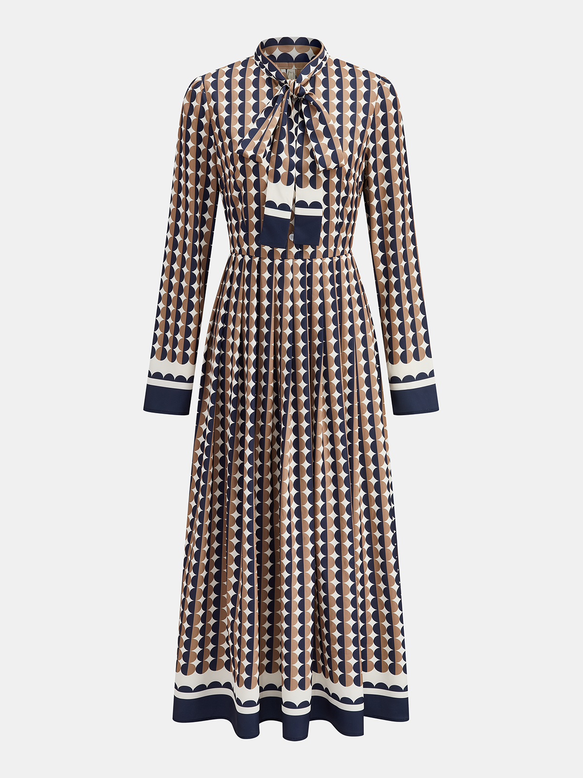 Polka Dot Tie-Neck Maxi Dress-Chicvia