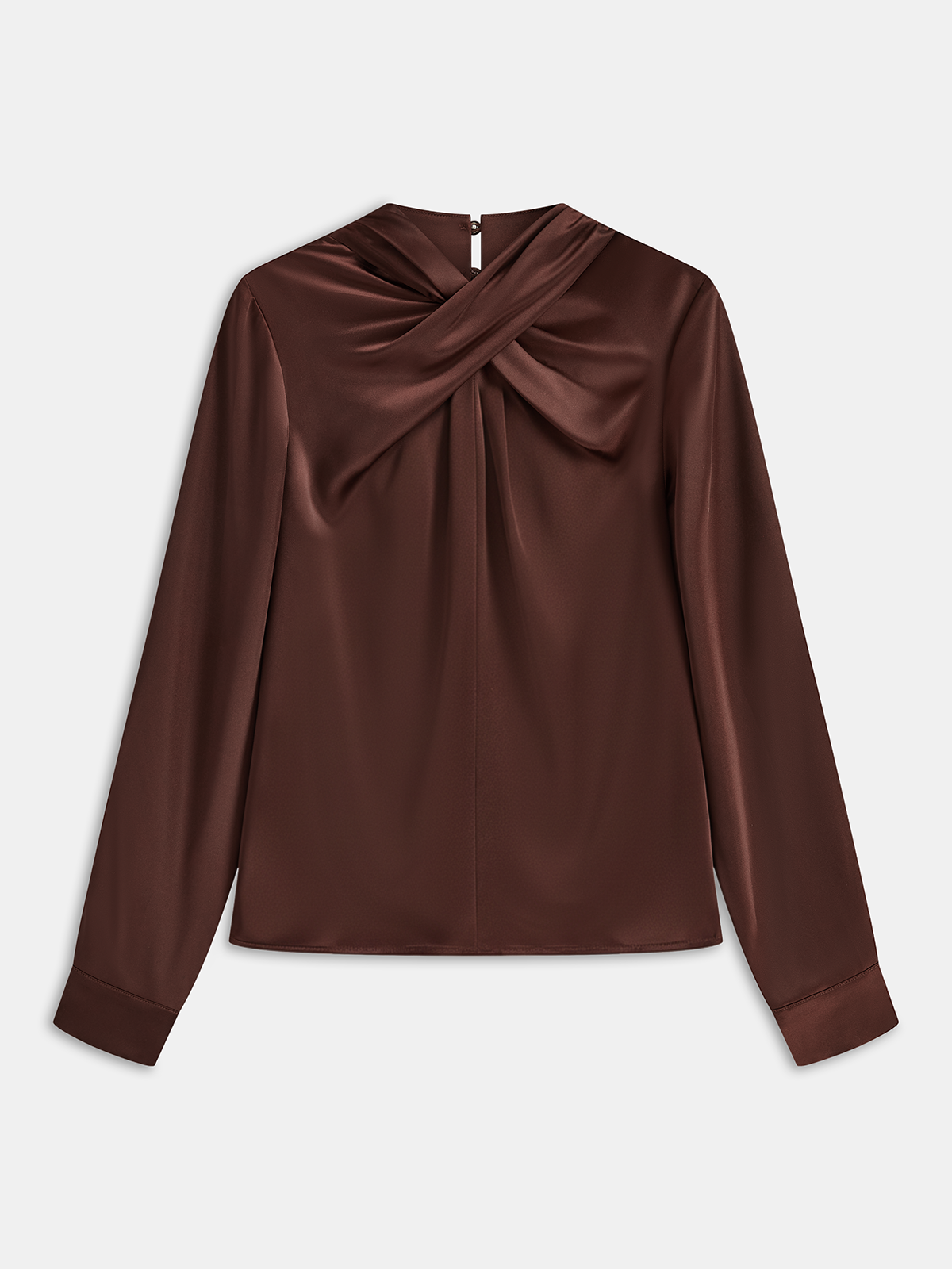 Cross Neck Long Sleeve Satin Blouse-Chicvia