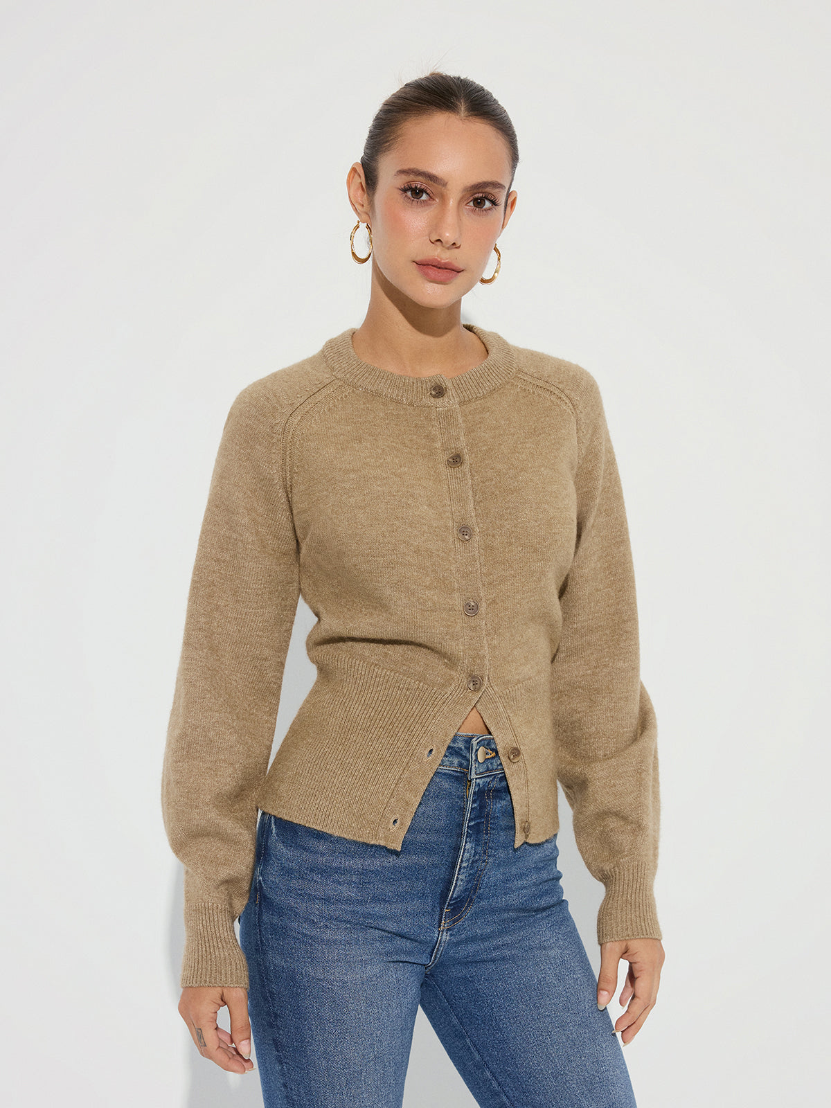 Cinched Waist Knit Cardigan-Chicvia