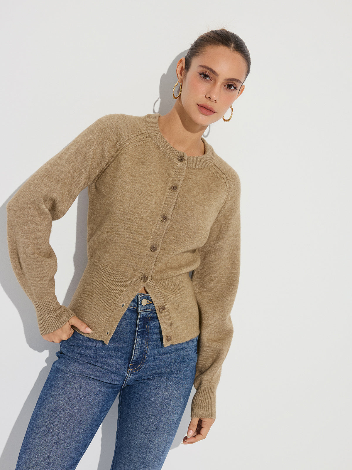 Cinched Waist Knit Cardigan-Chicvia