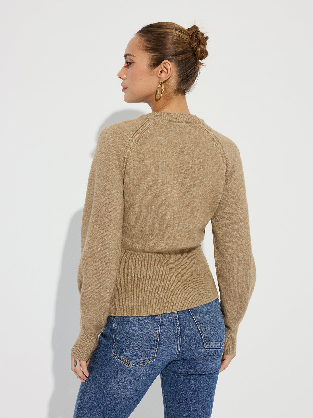 Cinched Waist Knit Cardigan-Chicvia