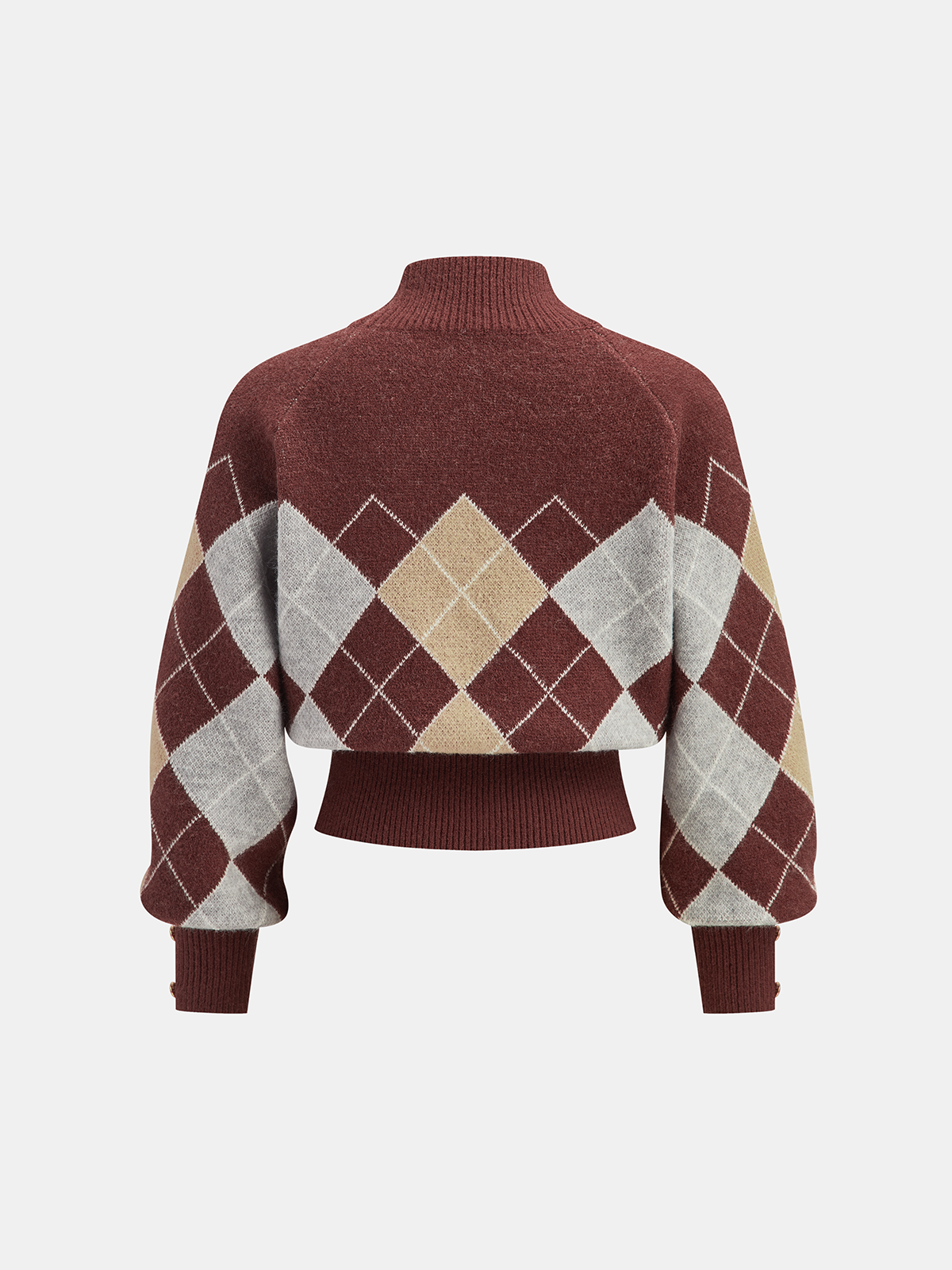 Mock Neck Argyle Sweater-Chicvia