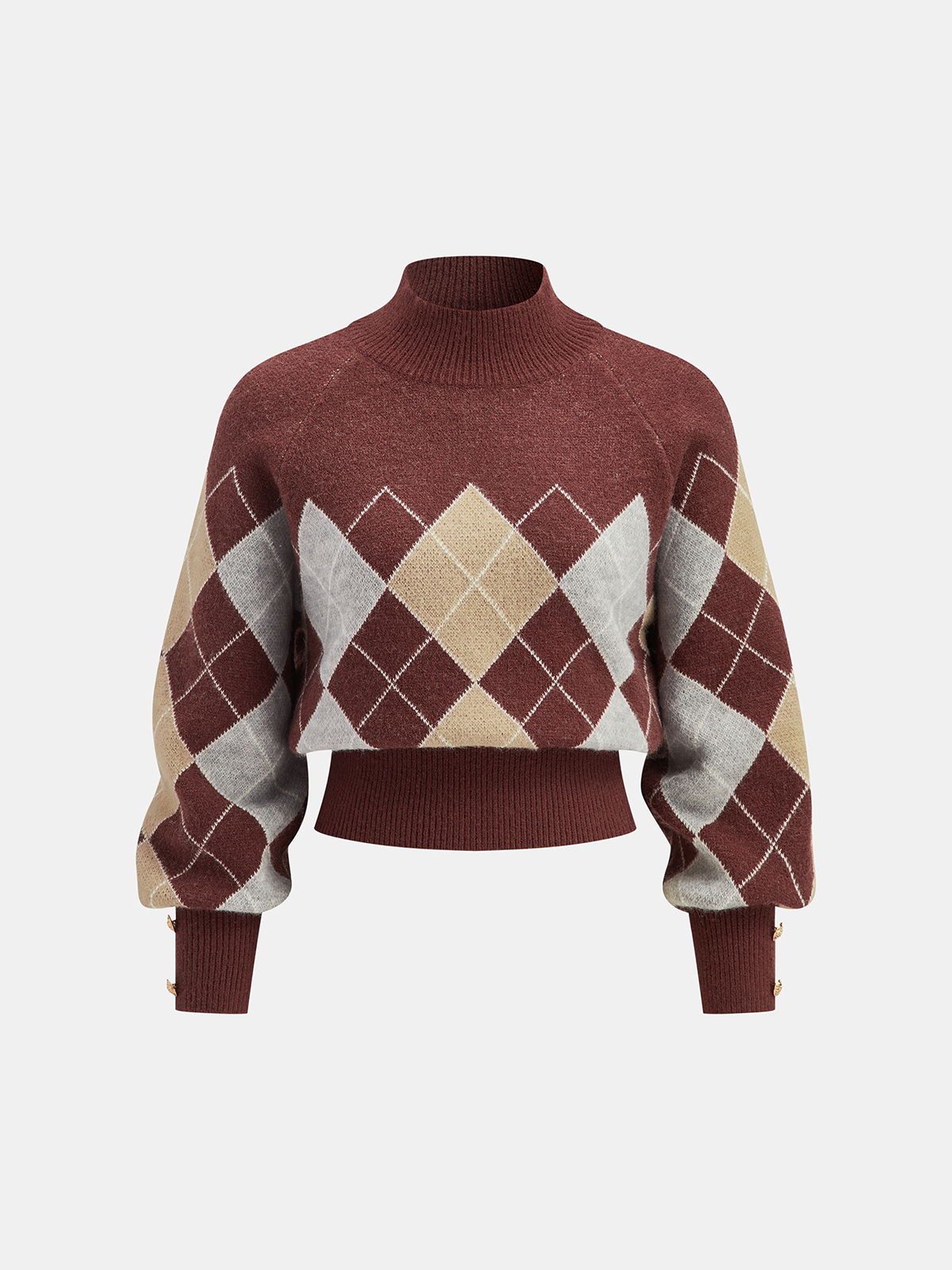 Mock Neck Argyle Sweater-Chicvia