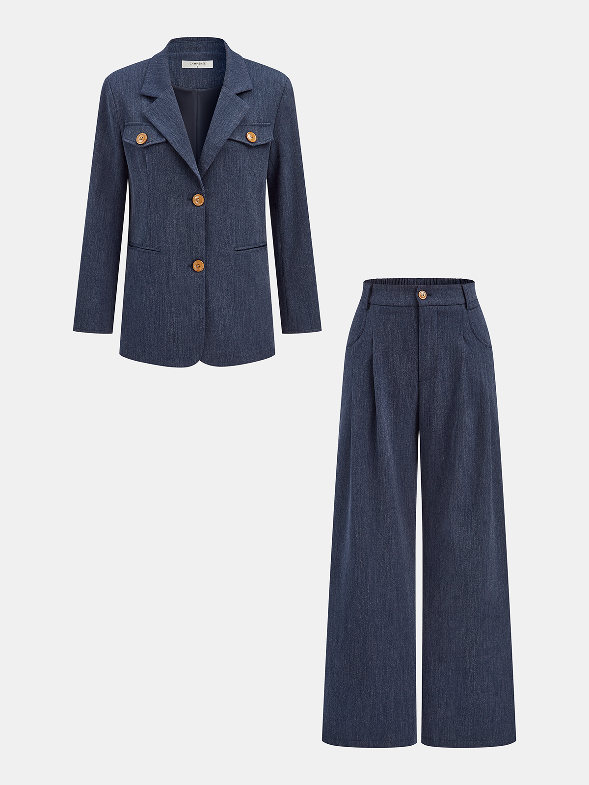 Lapel Blazer and Wide-Leg Pants Set-Chicvia