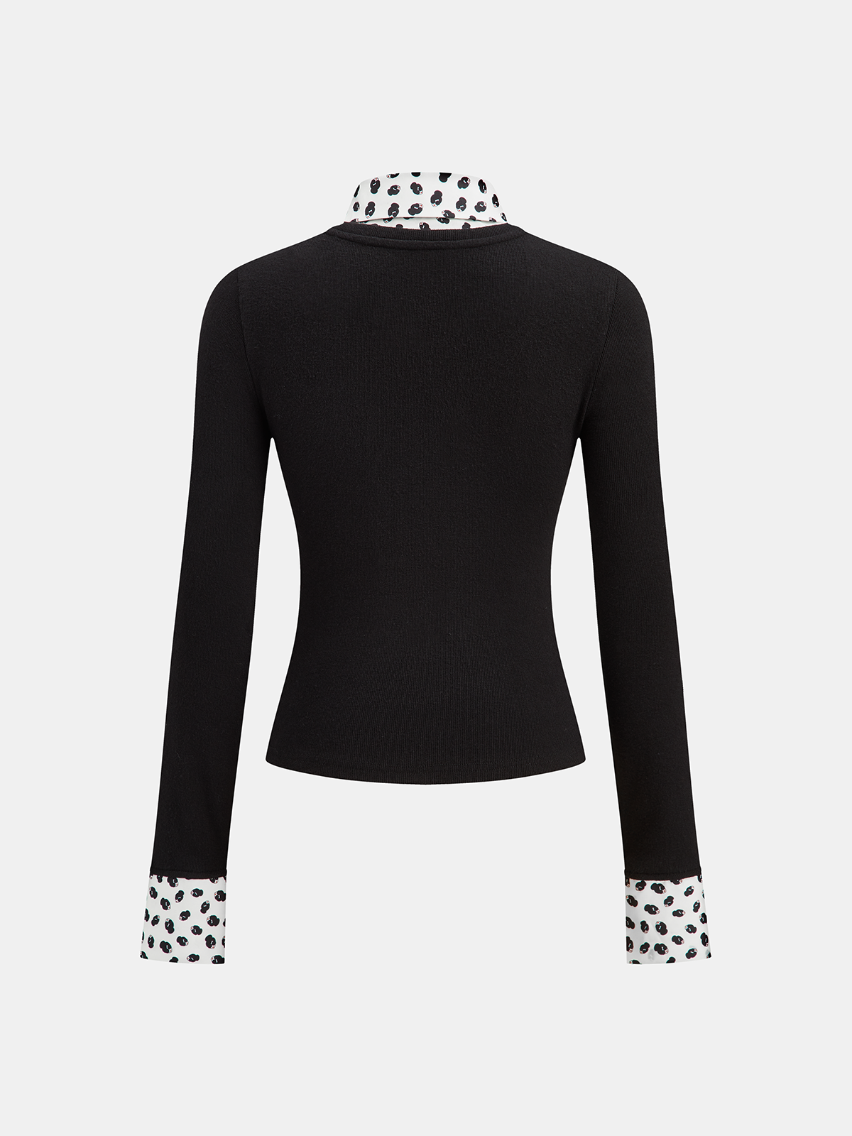 Detachable Printed Collar Knit Blouse-Chicvia