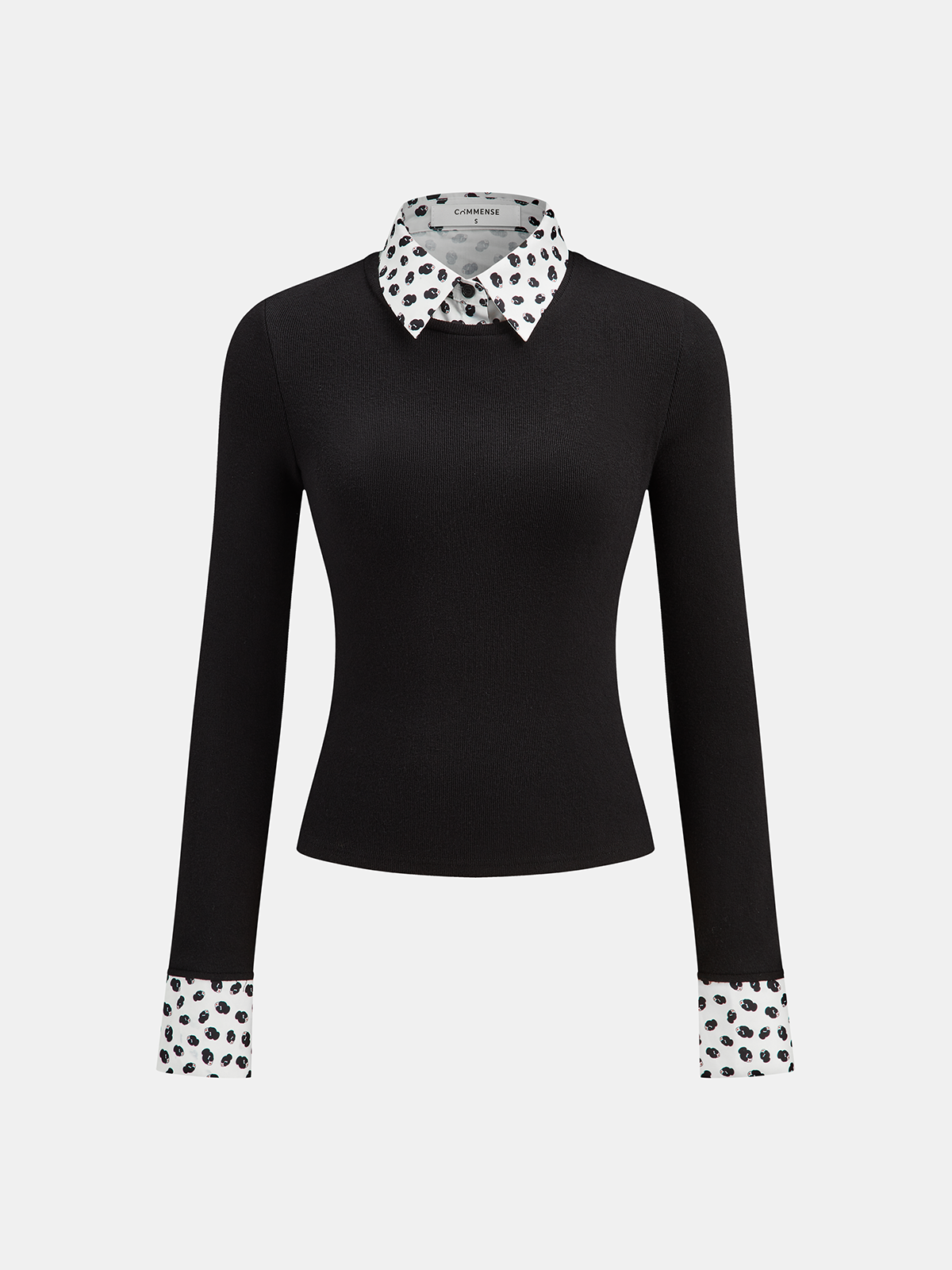 Detachable Printed Collar Knit Blouse-Chicvia