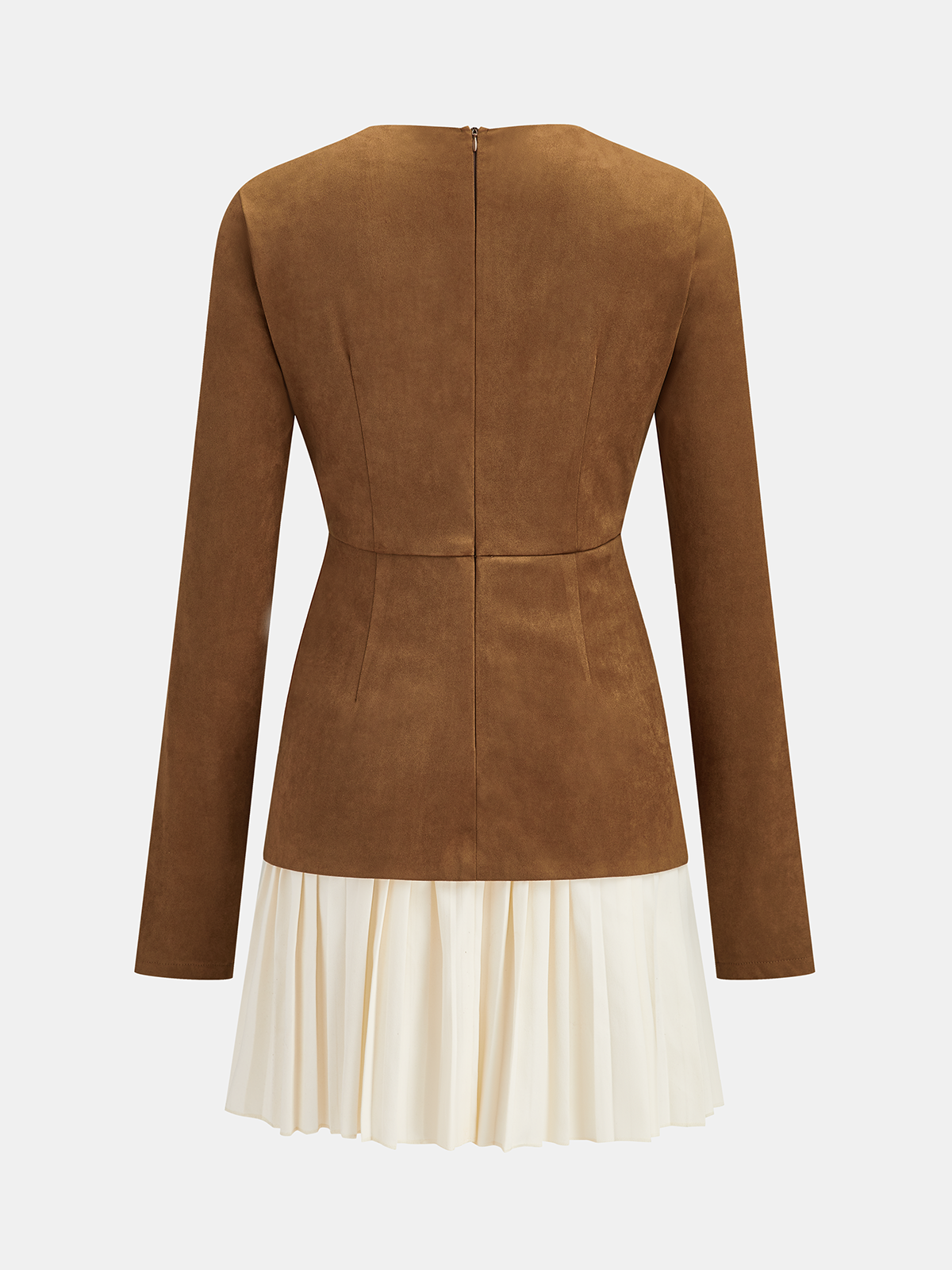 Pleated Hem Panel Suede Effect Mini Dress-Chicvia