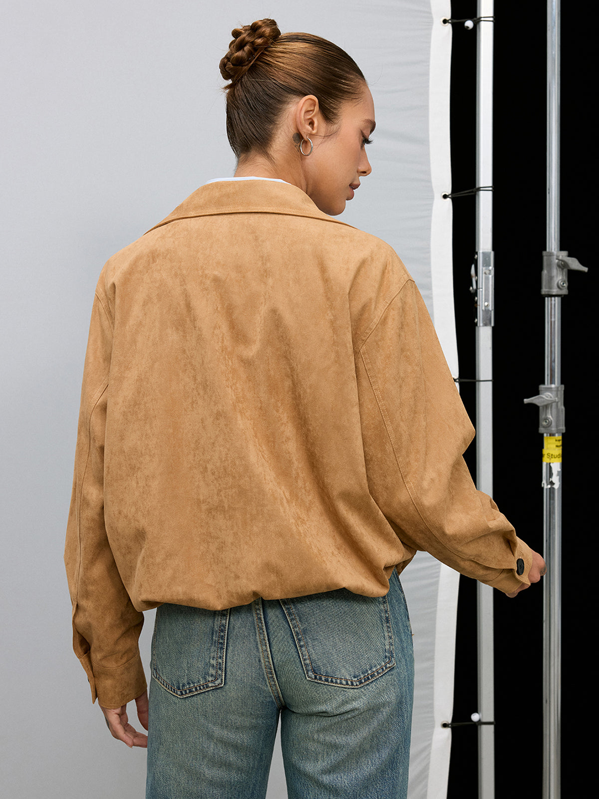 Double-Breasted Suede Effect Trench Coat-Chicvia