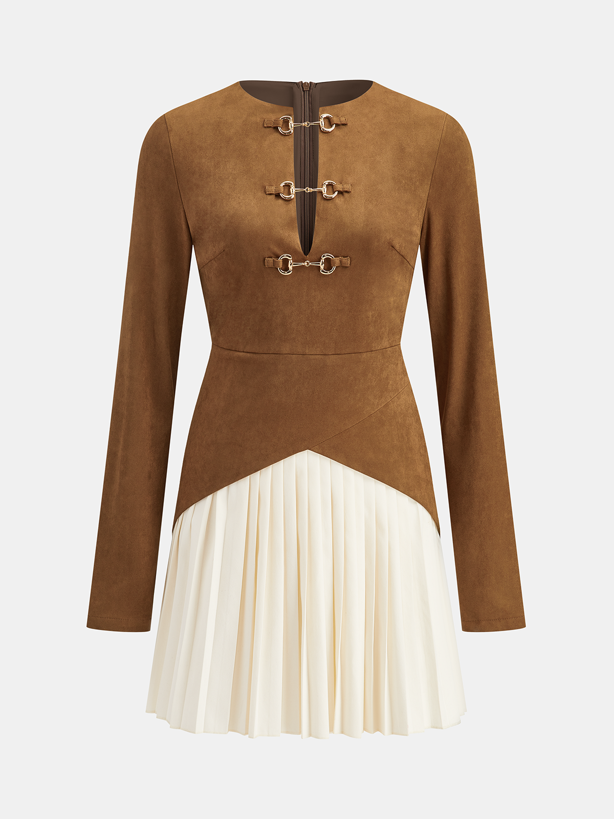 Pleated Hem Panel Suede Effect Mini Dress-Chicvia