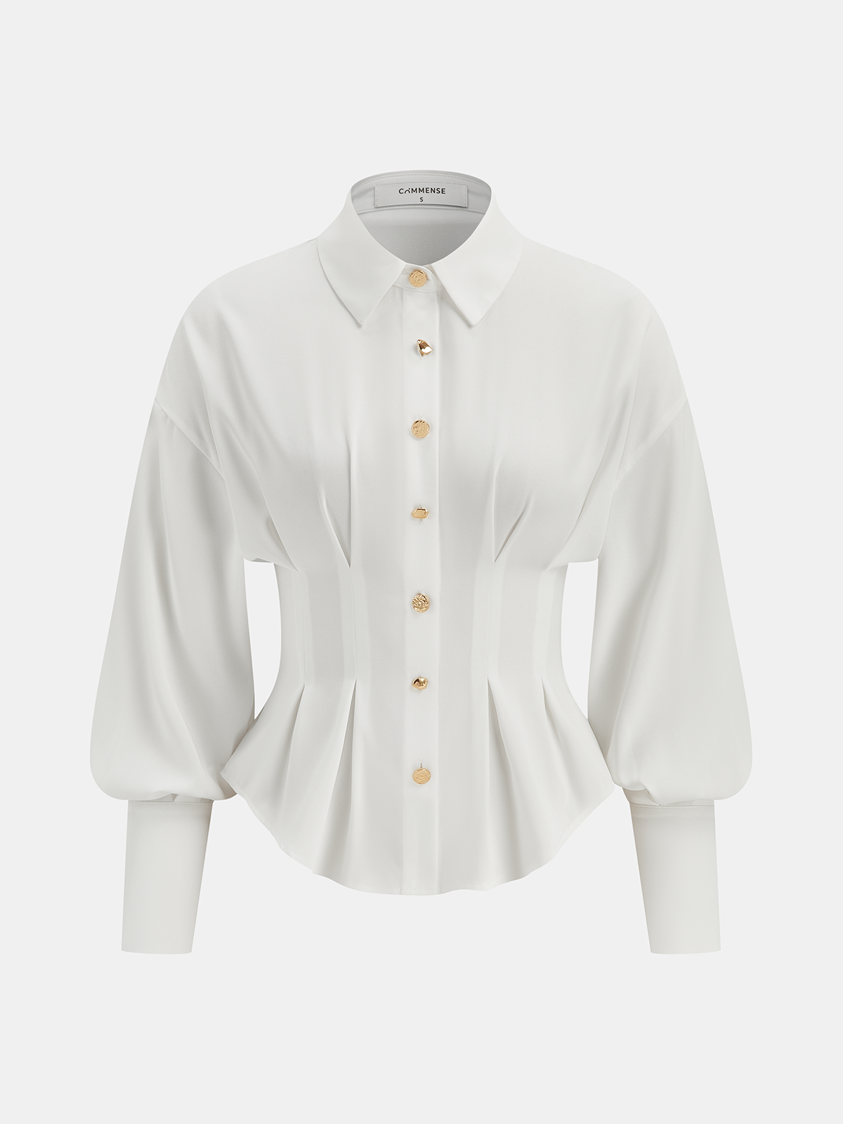 Pleated Cinched Waist Metal Button Blouse-Chicvia