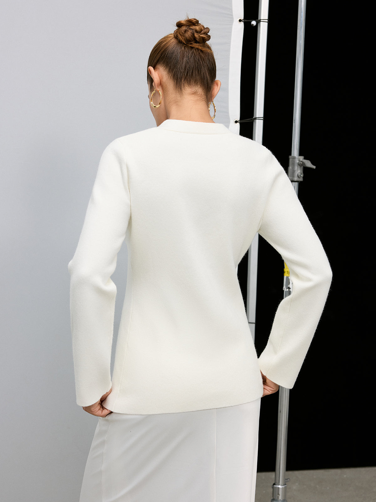 Metal Button V-Neck Knitted Cardigan-Chicvia