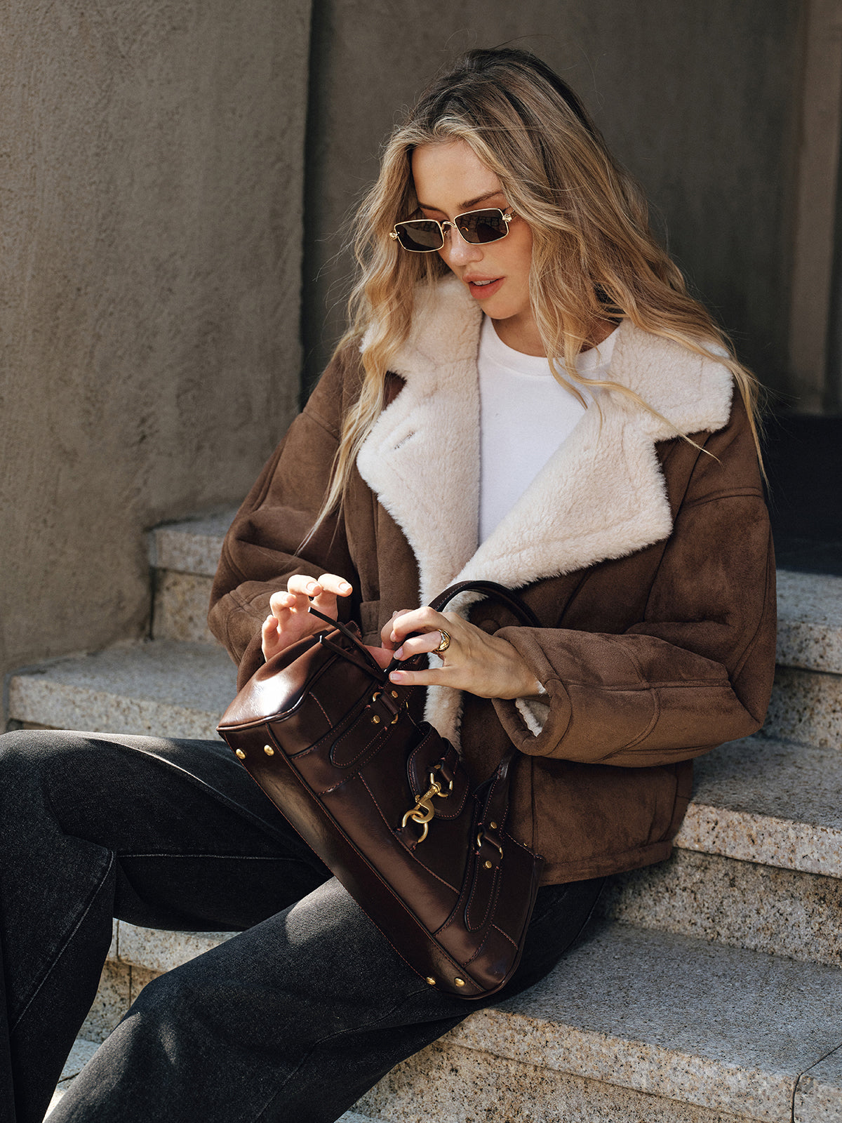 Fleece Lined Lapel Coat-Chicvia