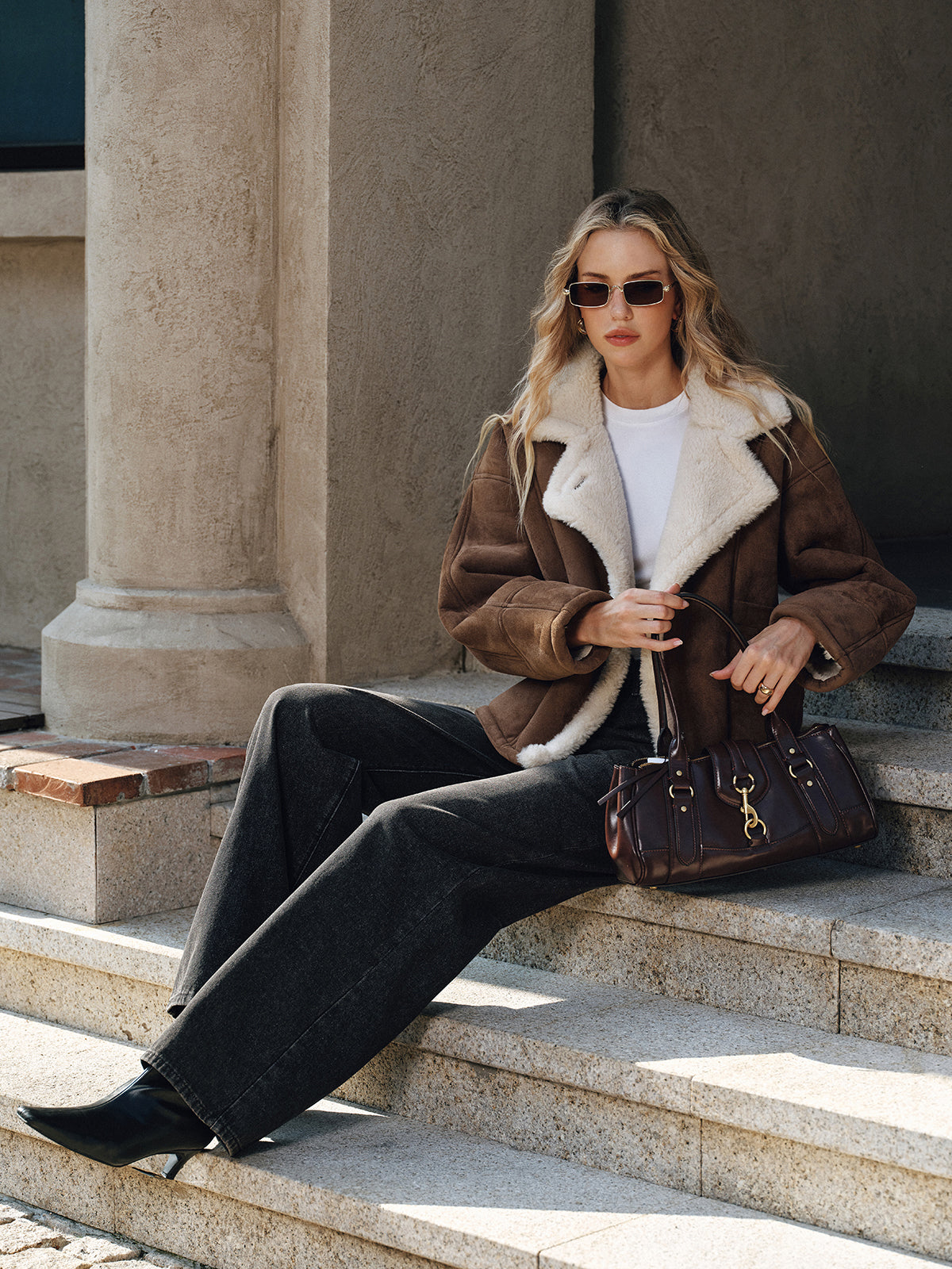 Fleece Lined Lapel Coat-Chicvia