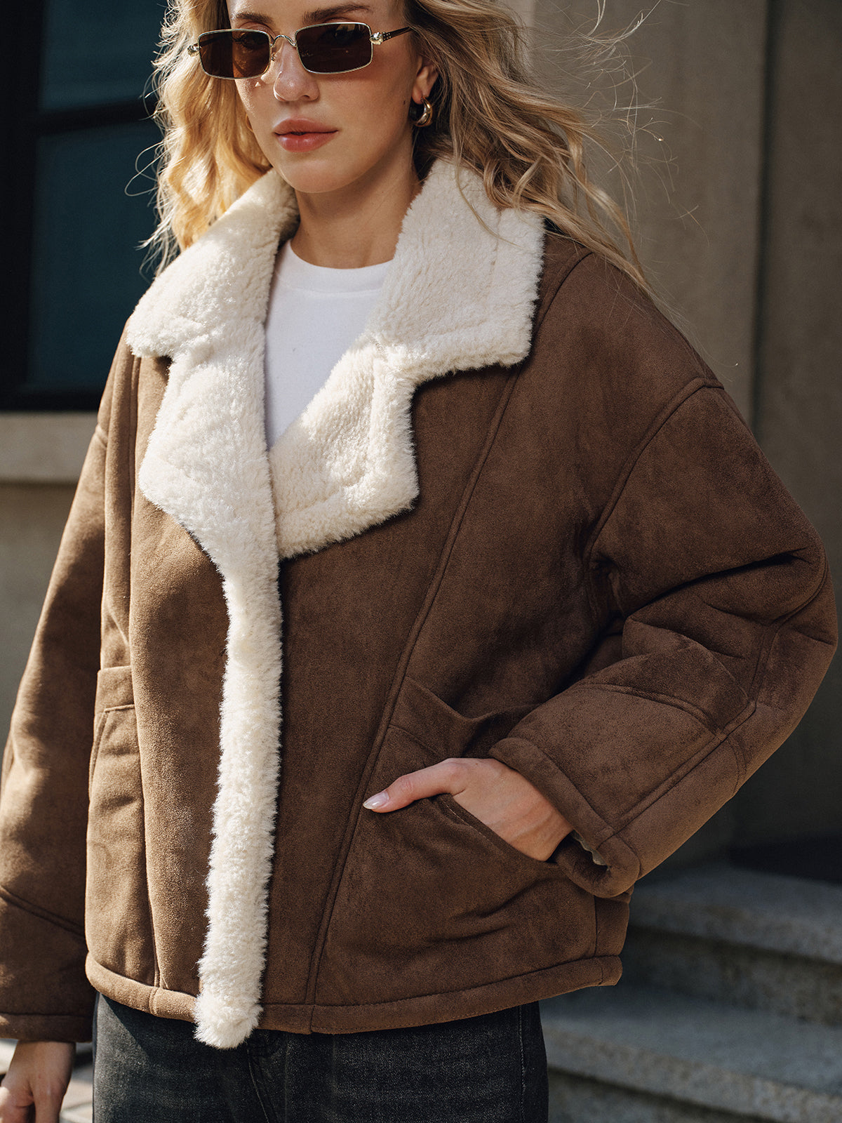 Fleece Lined Lapel Coat-Chicvia